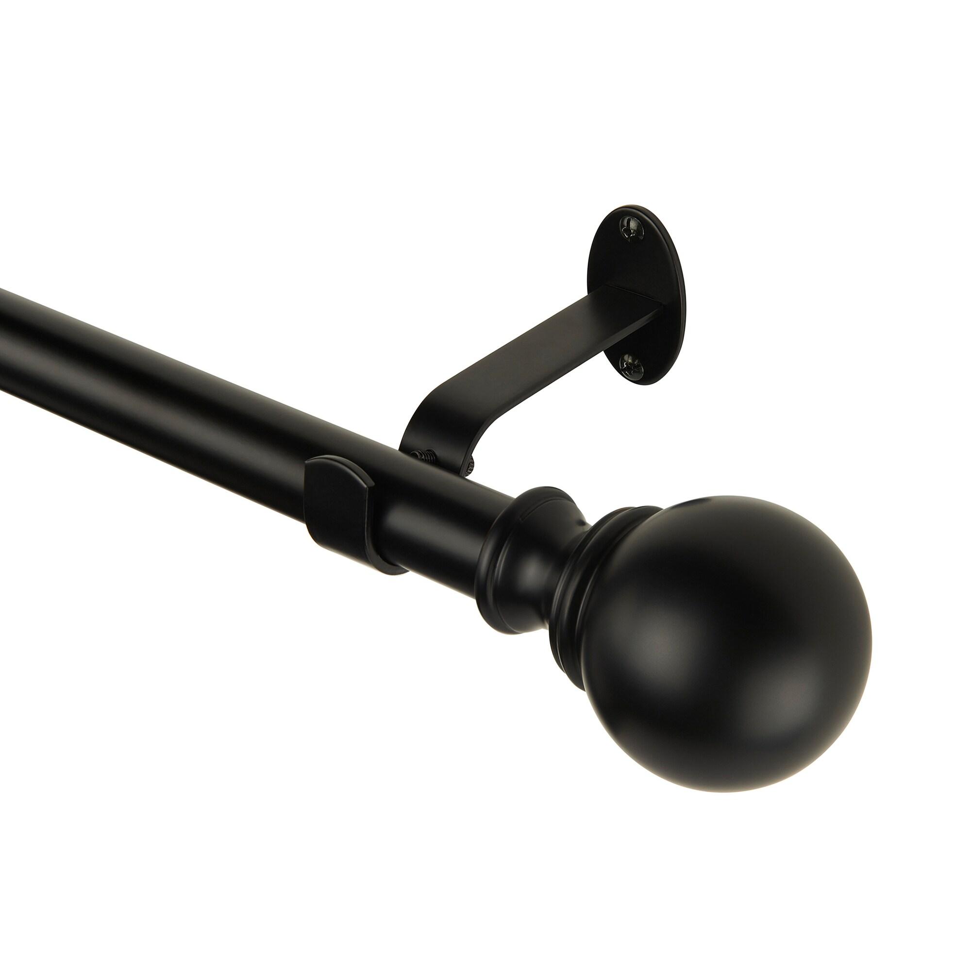 Cordelia 1" Window Drapery Single Curtain Rod with Globe Ball Finial - 86"-120" - Black - Elrene Home Fashions