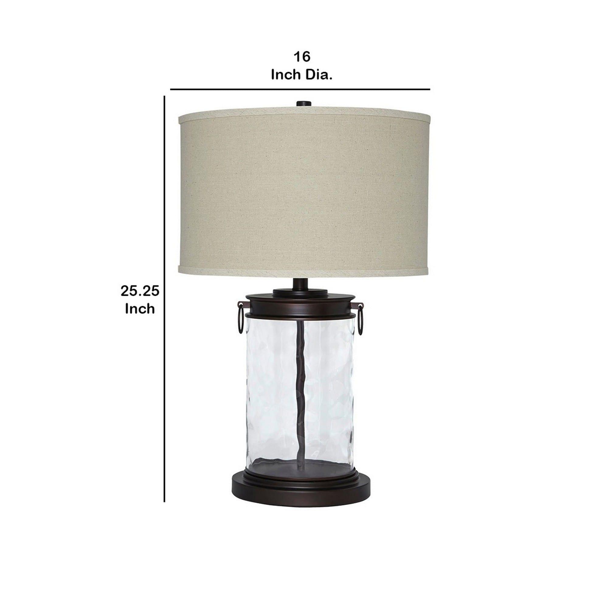 Drum Shade Table Lamp with Glass Insert Base Bronze - Saltoro Sherpi