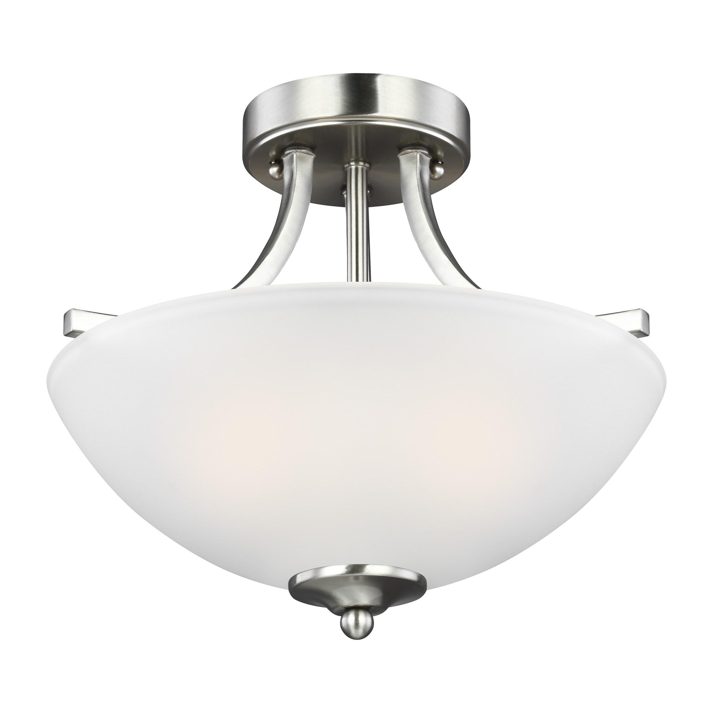 Generation Lighting Geary 2 -Light Brushed Nickel Transitional Etched glass Bowl Small Hanging Convertible pendant/Semi-flush