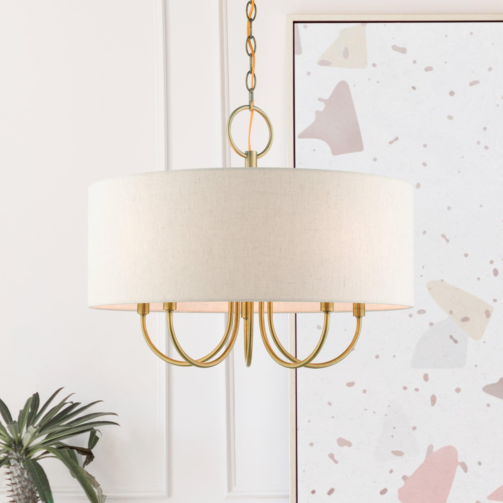 Livex Lighting Blossom 5-Light Metal/Fabric Pendant Chandelier in Antique Brass