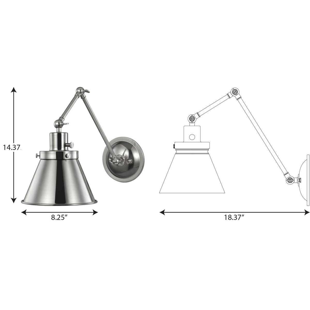 Progress Lighting Hinton 1-Light Swing Arm Wall Bracket, Brushed Nickel, Metal Shade