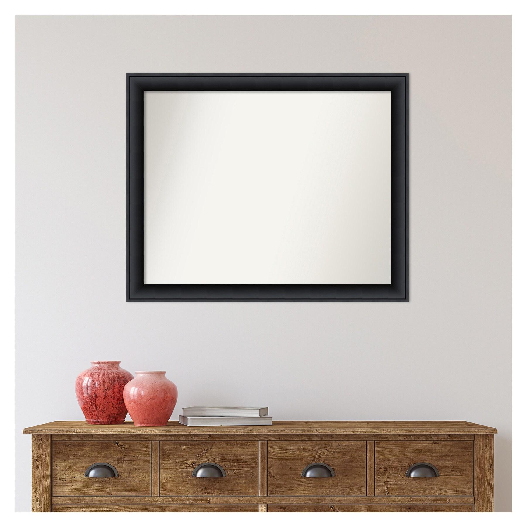 32" x 26" Non-Beveled Nero Black Wood Wall Mirror - Amanti Art: Modern Rectangle, Wall Mount, Includes Hardware