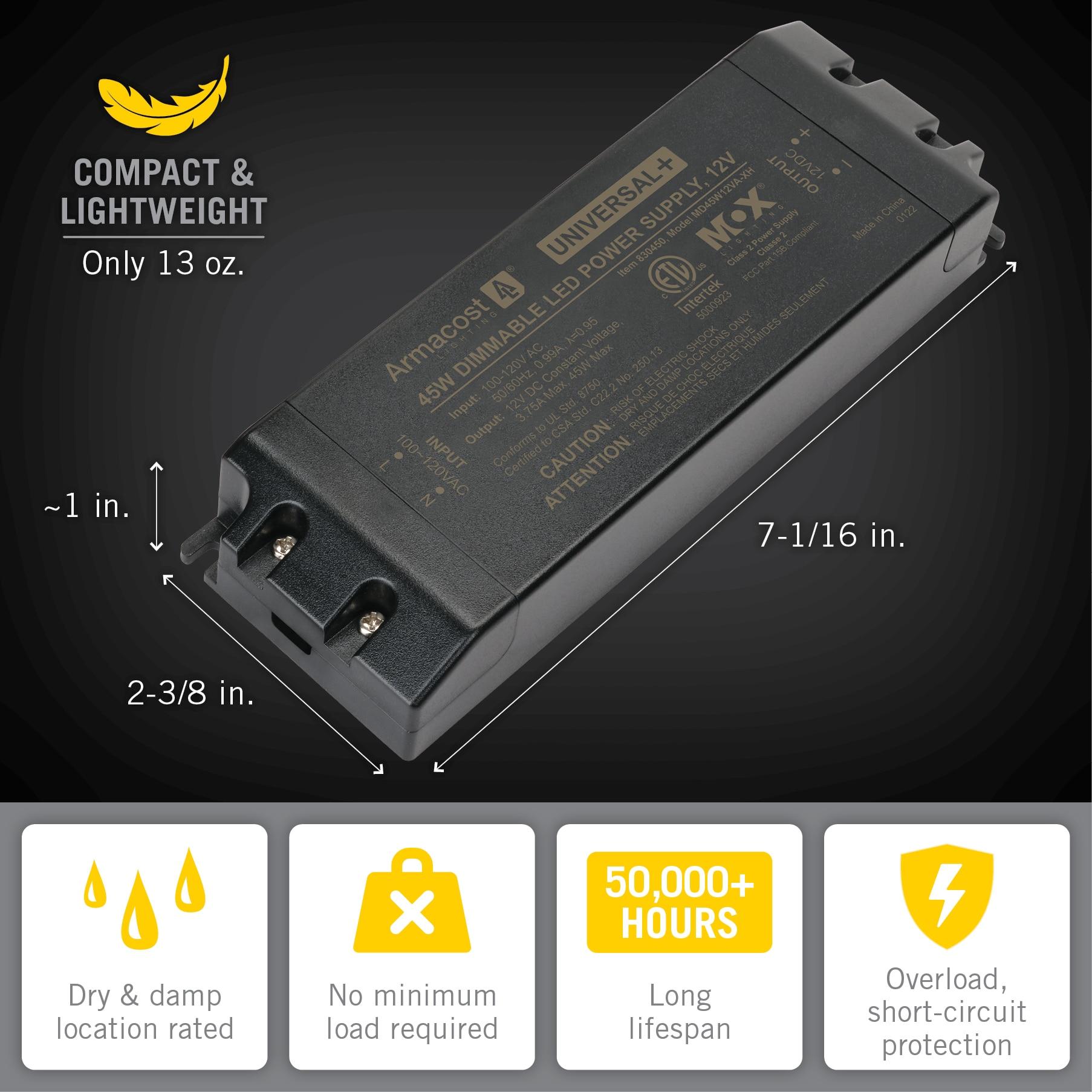 Universal+ Dimmable LED Driver 12V DC, 60W Electronic Transformer