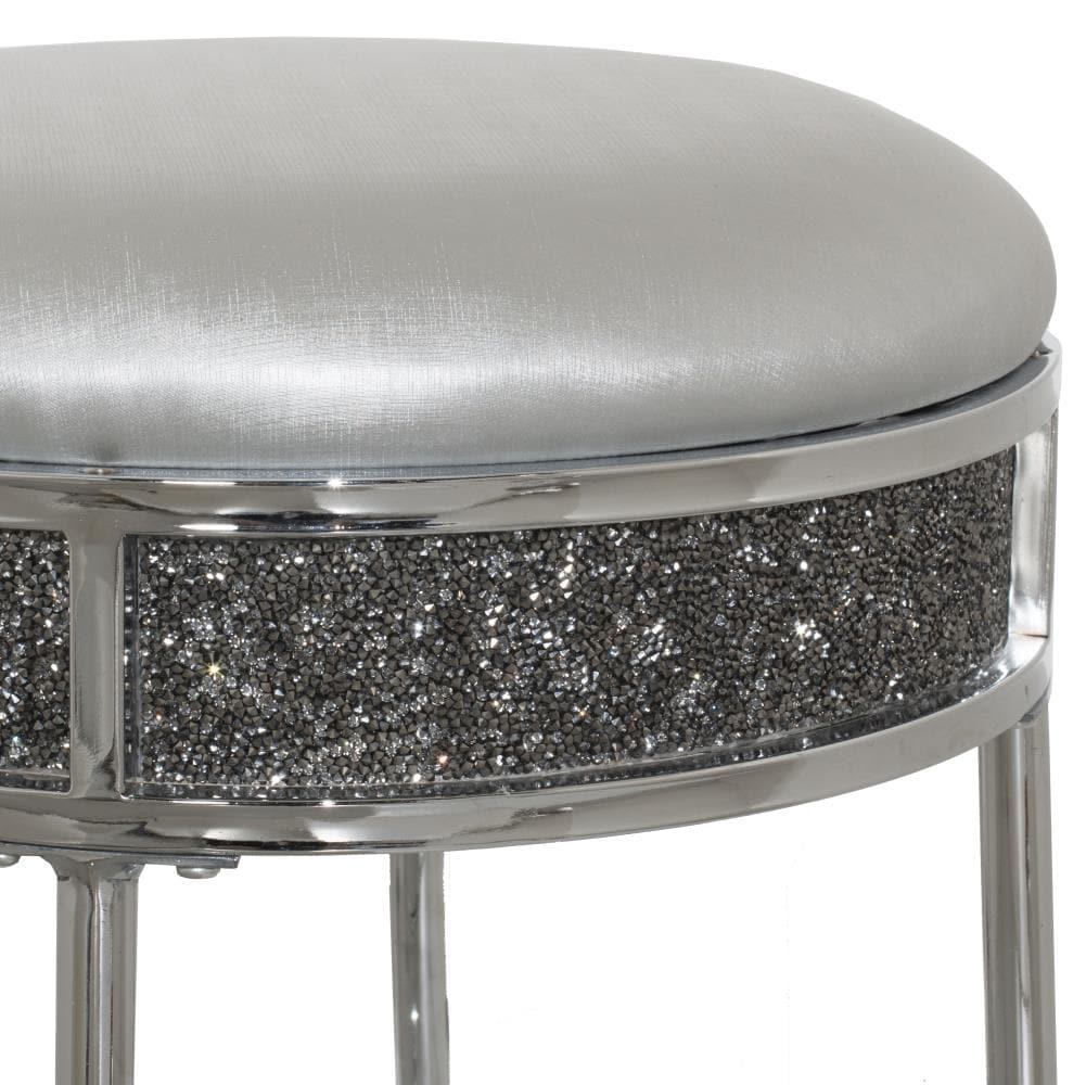 Hillsdale Roma Diamond Glam Fabric Upholstered Backless Vanity Stool in Chrome