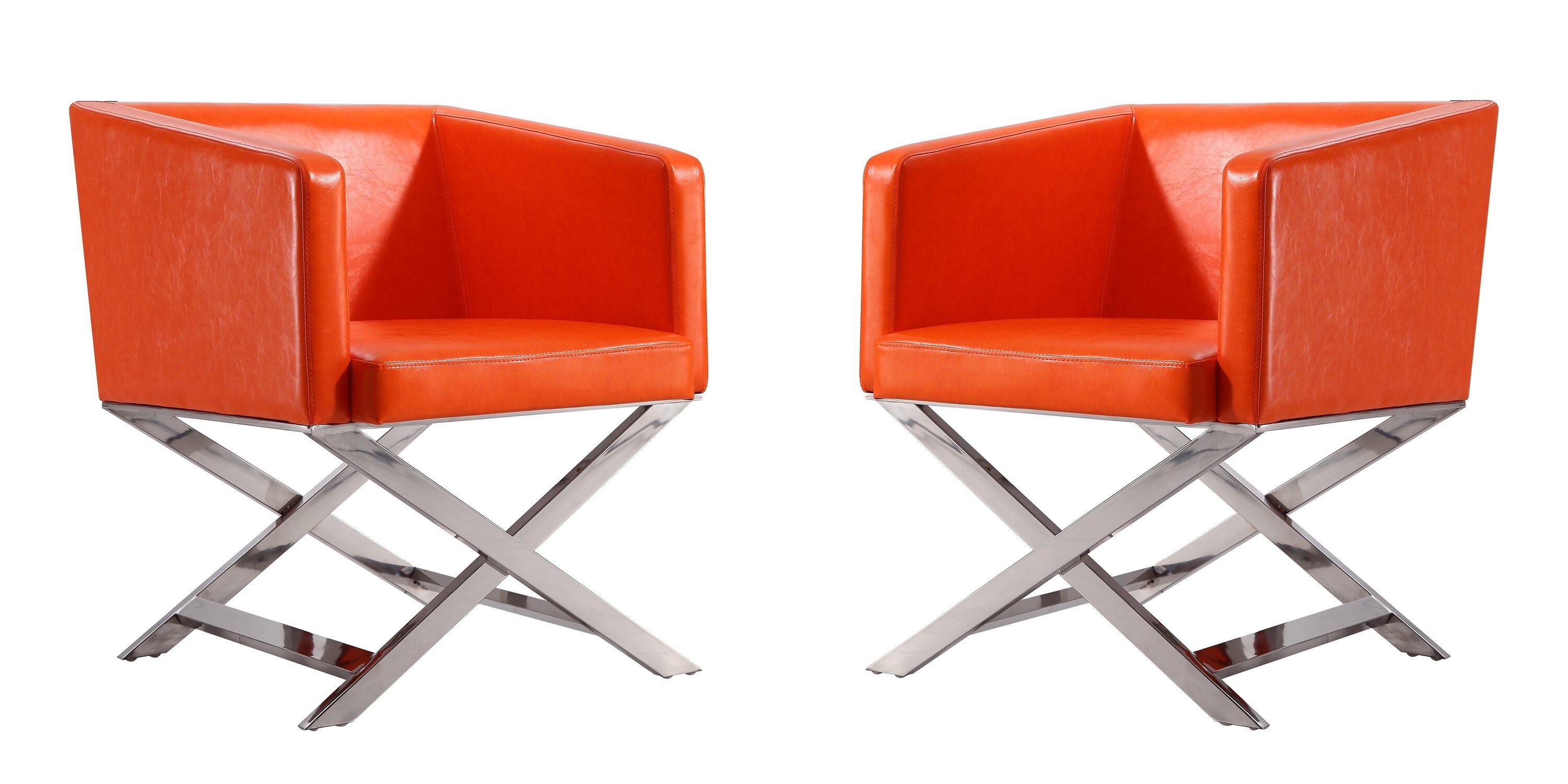 Set of 2 Hollywood Faux Leather Lounge Accent Chairs Orange - Manhattan Comfort: Chrome-Finished Metal, No Assembly Required