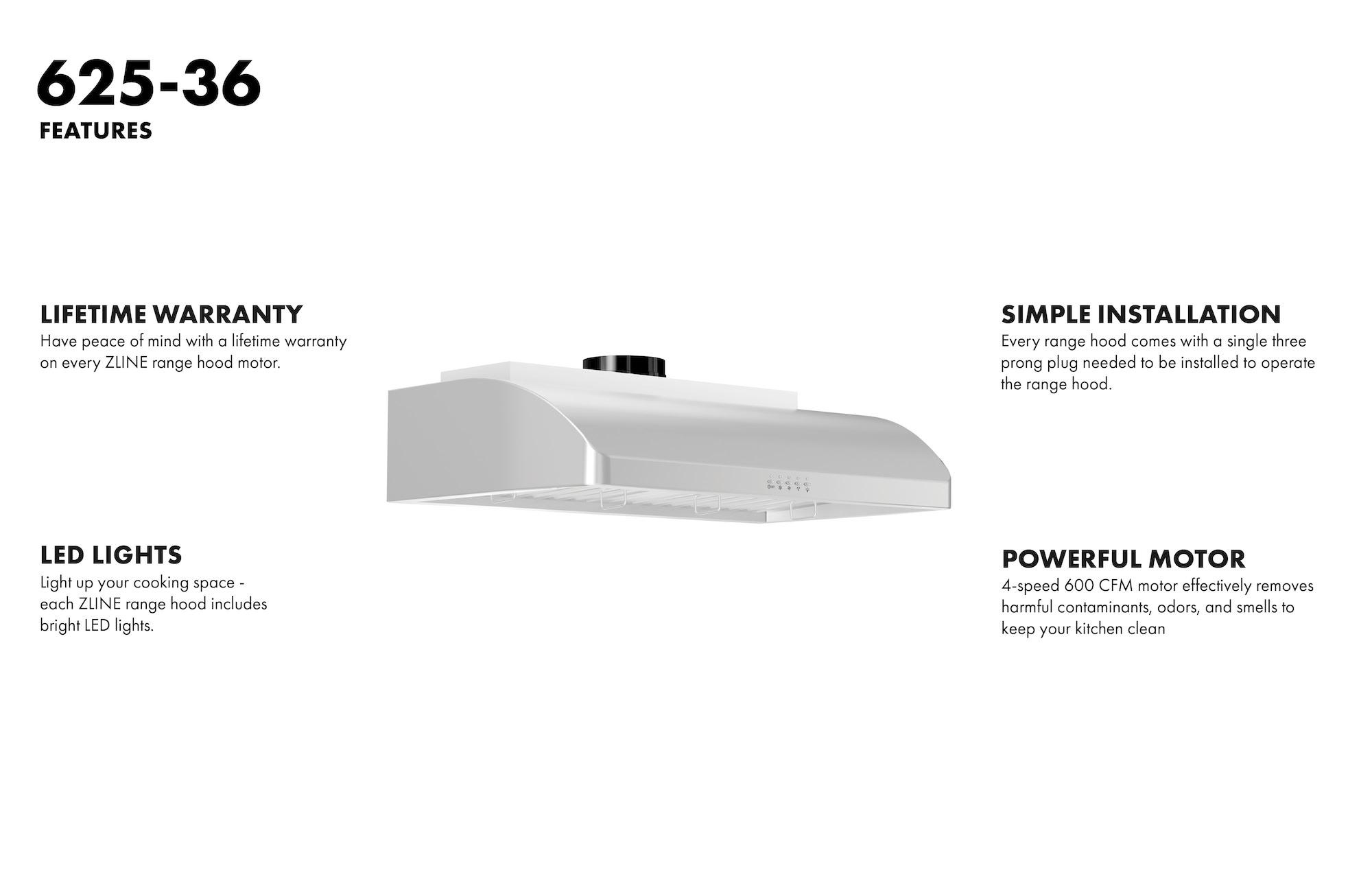 36" 600 CFM Ducted Under Cabinet Range Hood in Brushed Stainless Steel