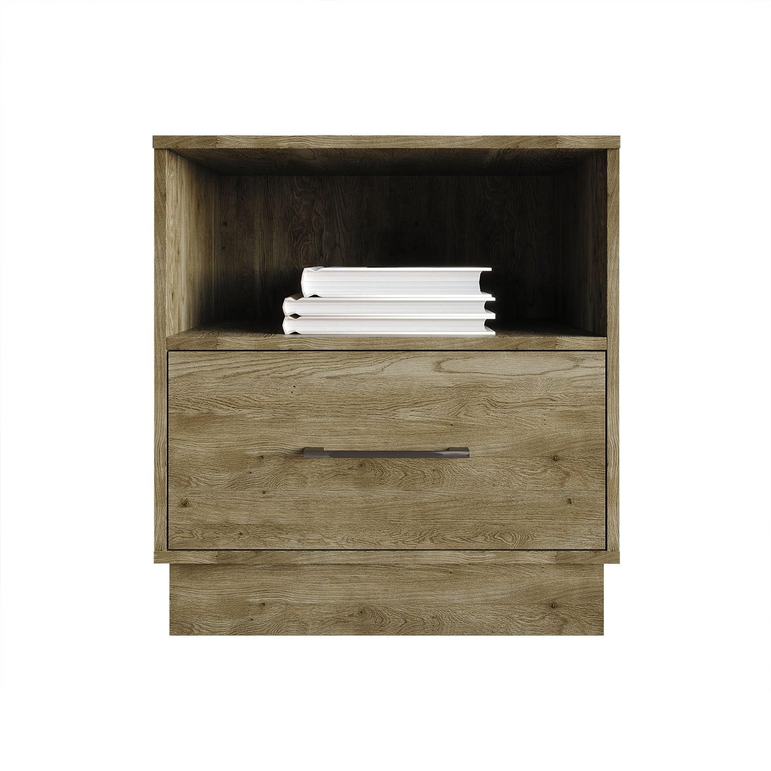 Castle Place Rustic Wood 1 Drawer Nightstand, Brown Oak