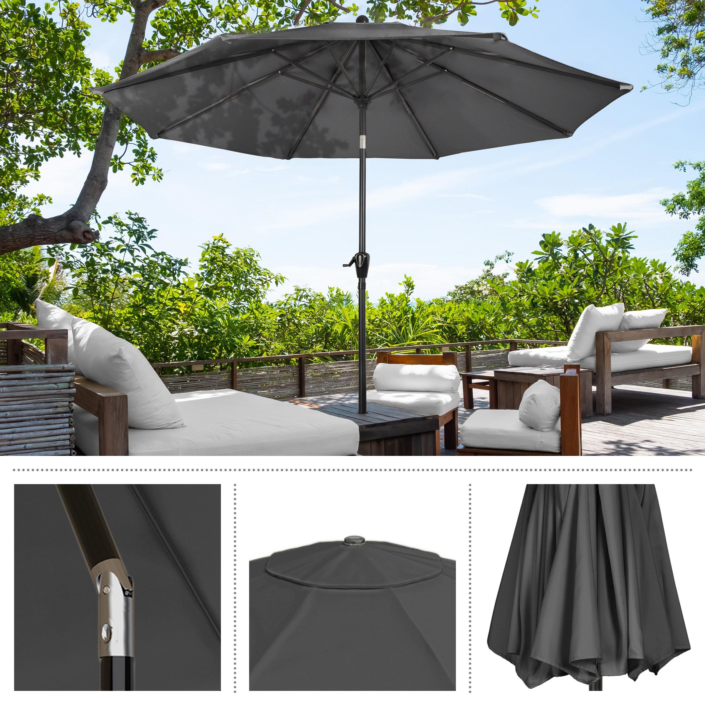 Pure Garden 10' Octagon Outdoor Patio Market Umbrella: Wind-Resistant, Auto-Tilt, Crank Lift, Steel Frame