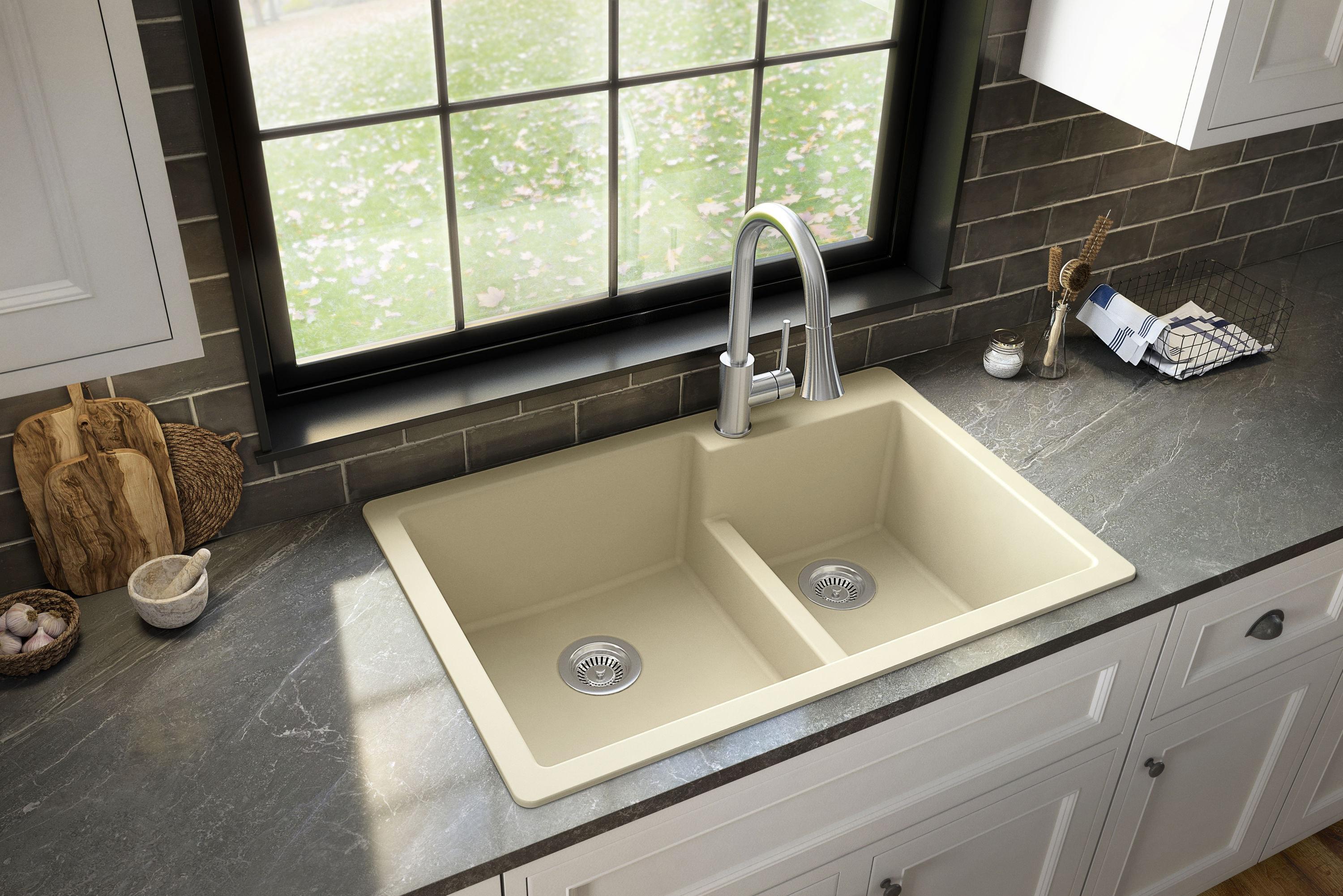 Karran Quartz 33'' X 22'' 60/40 Double Bowl Drop-in Kitchen Sink