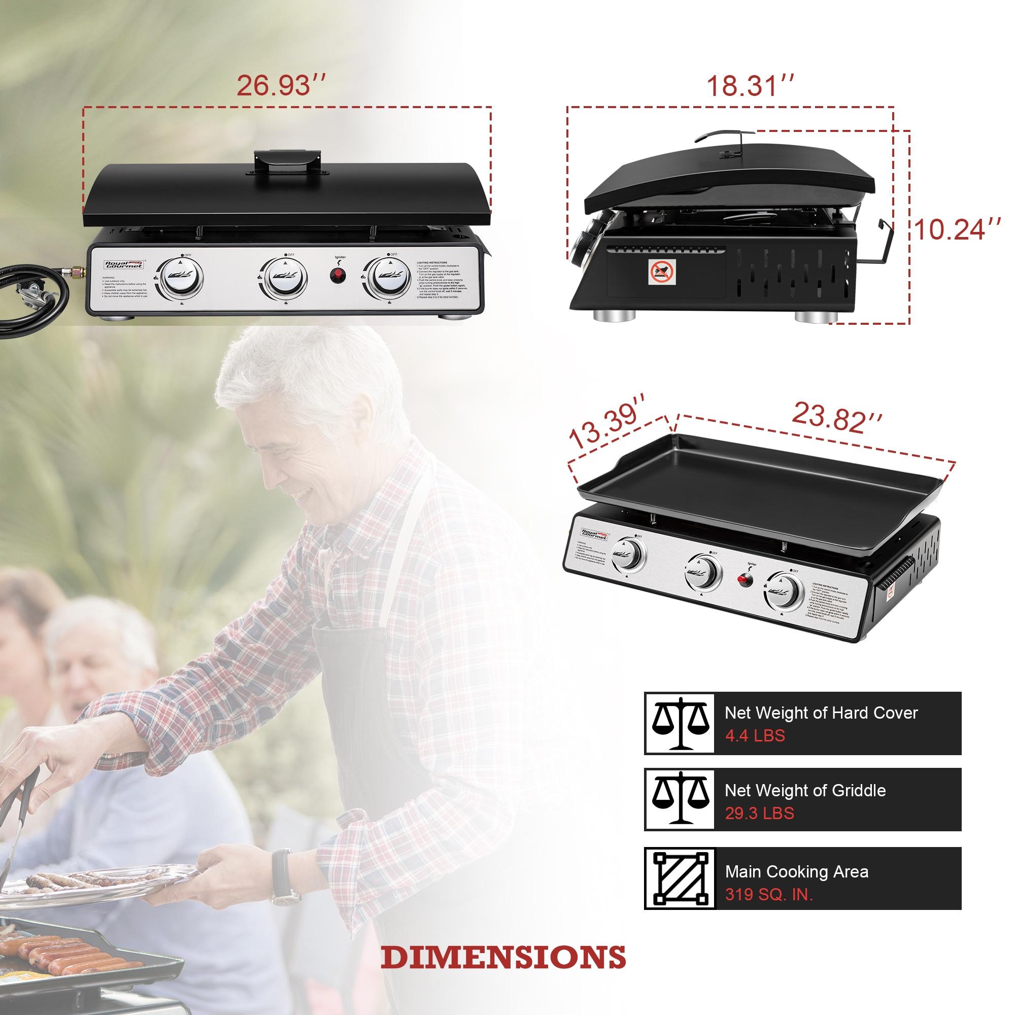 Royal Gourmet 3-Burner Portable Gas Grill Griddle with Top Hard Cover