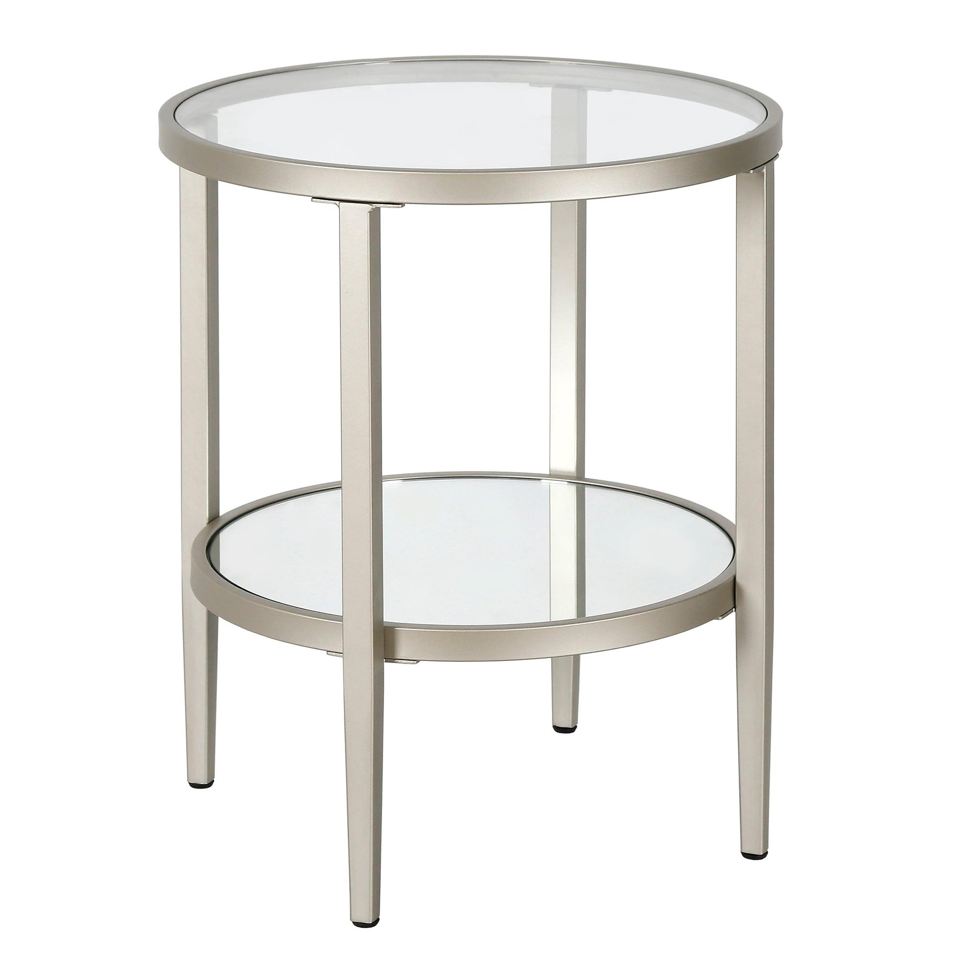 Evelyn&Zoe Hera 20" Wide Round Side Table with Mirror Shelf, Satin Nickel