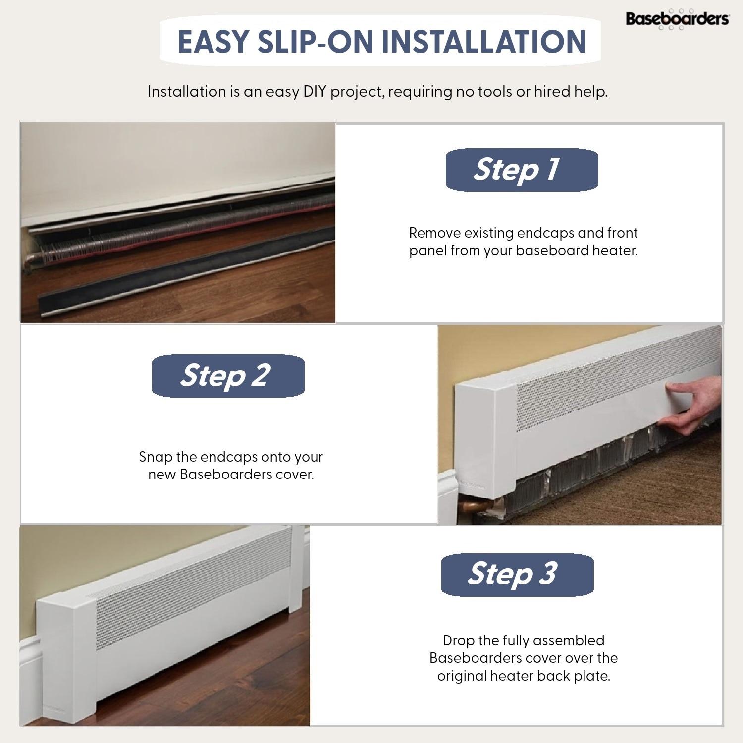 Baseboarders Baseboarders Basic Galvanized Steel Easy Slip-On Baseboard Heater Cover ONLY - White | ENDCAPS SOLD SEPARATELY