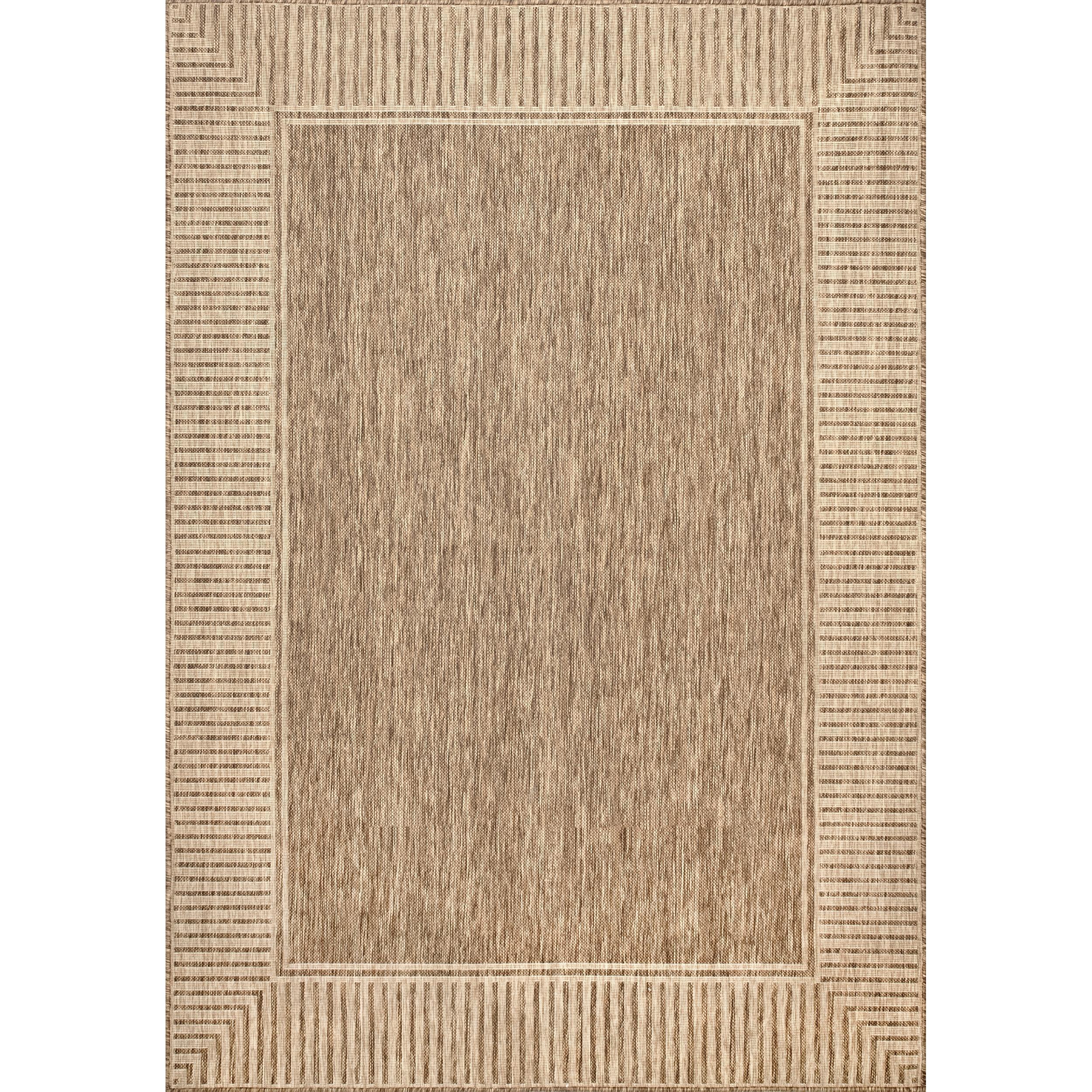 nuLOOM 7' Round Outdoor Area Rug, Stain Resistant, Weather Resistant, High Traffic, Patio, Balcony, Outside, Living Room Dining Room, Asha Light Brown