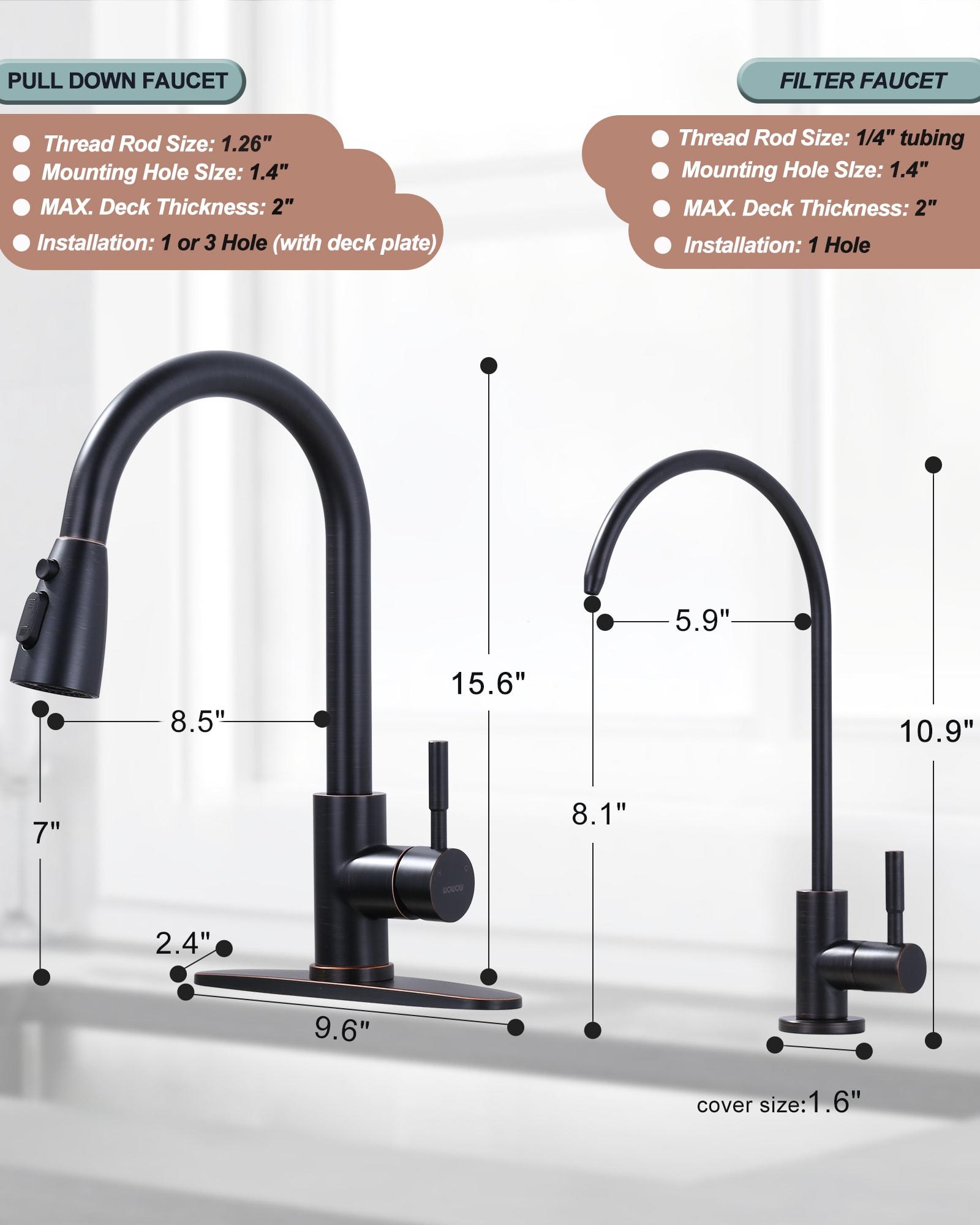 Kitchen Faucet and Water Filter Faucet Combo, WOWOW Stainless Steel Kitchen Sink Faucet with Drinking Water Faucet for Reverse Osmosis or Water Filtration System, Oil-Rubbed Bronze
