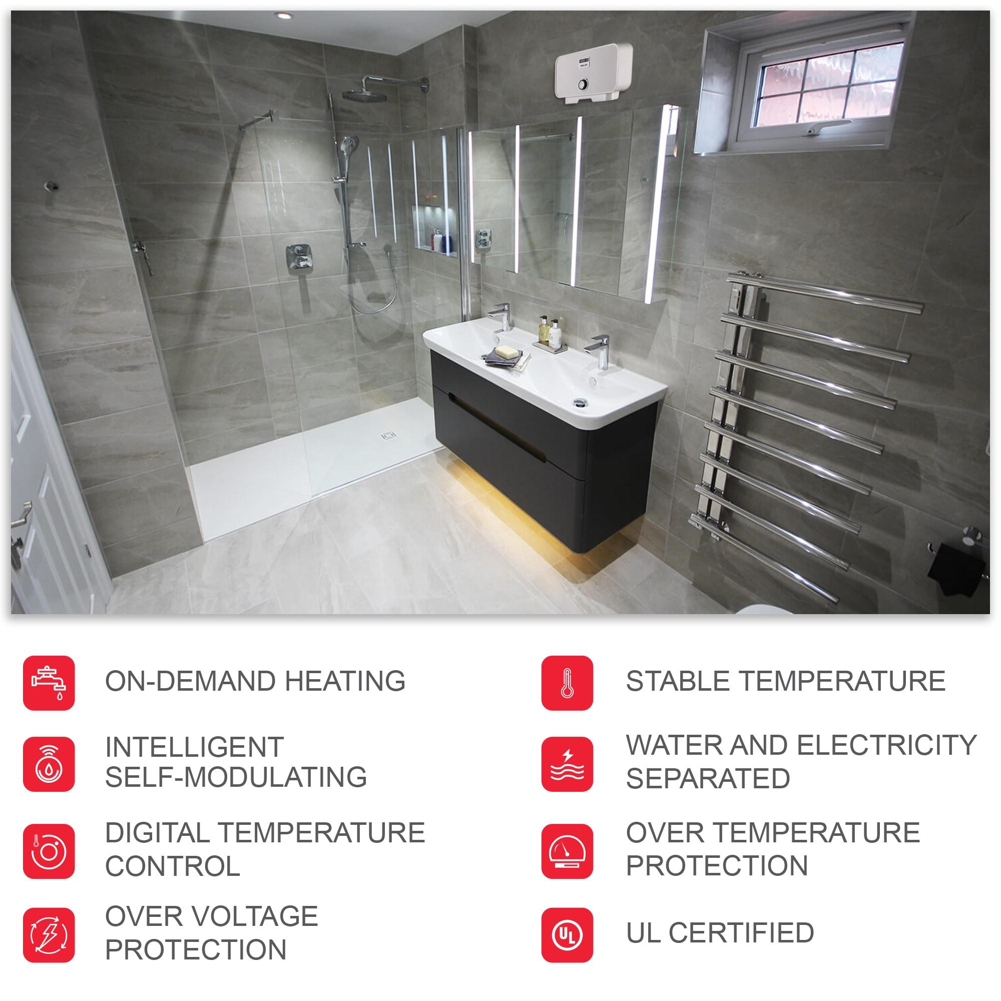 Atmor 13kW/240V Electric Tankless Water Heater Includes Pressure Relief Device, Ideal for a Full Bathroom