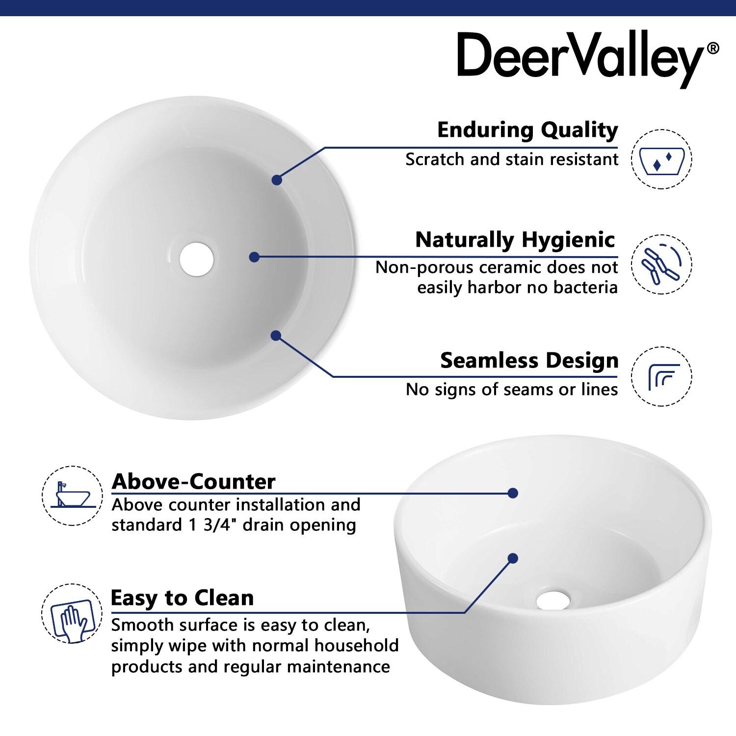 DeerValley Symmetry 16" Circular/Round White Vitreous Vessel Bathroom Sink