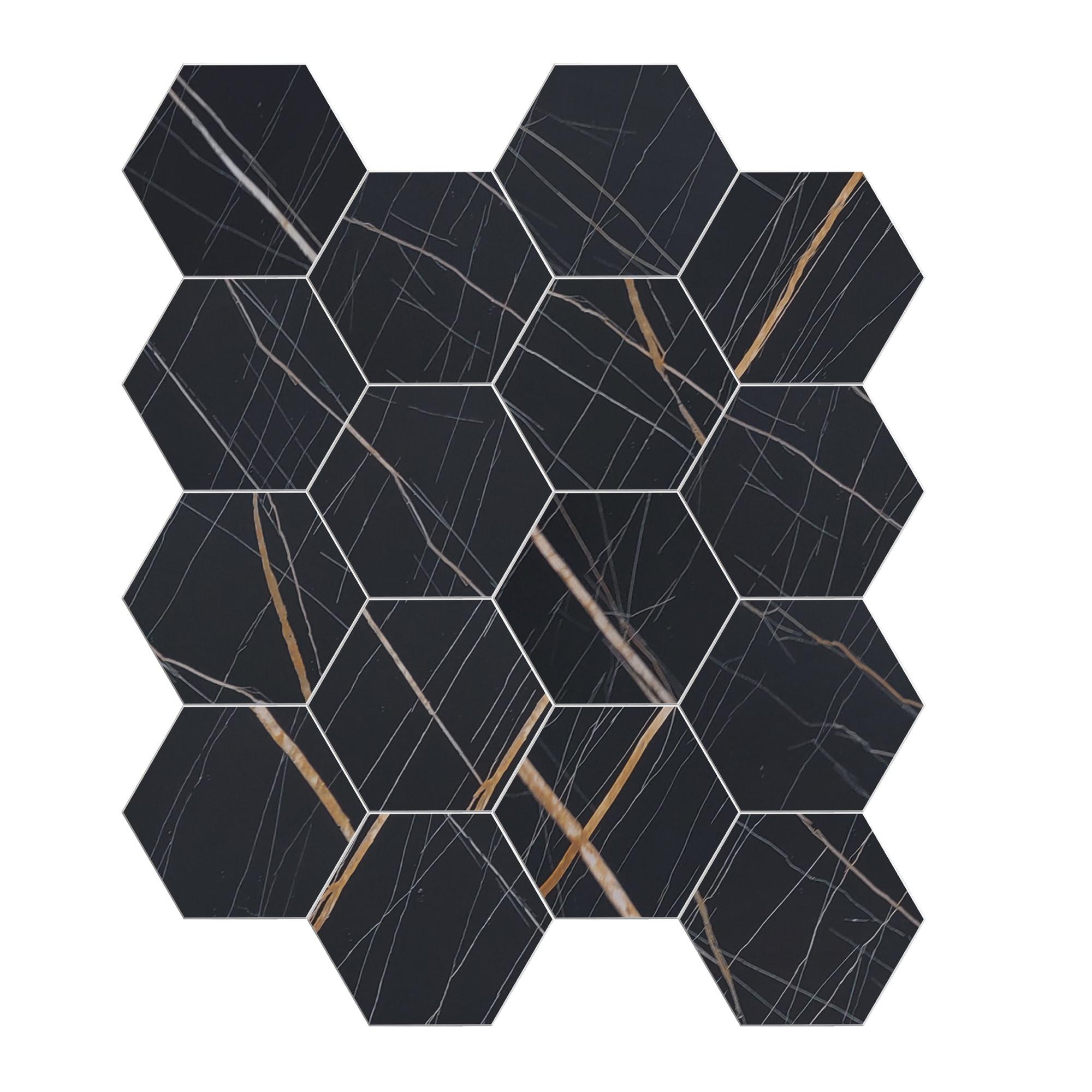 Avant Decor | Stone Composite Hexagon Stone Texture | Peel and Stick Kitchen Backsplash Tiles | Stick On Wall Tiles | Easy DIY Installation | 6” x 6.9” | Single Tile
