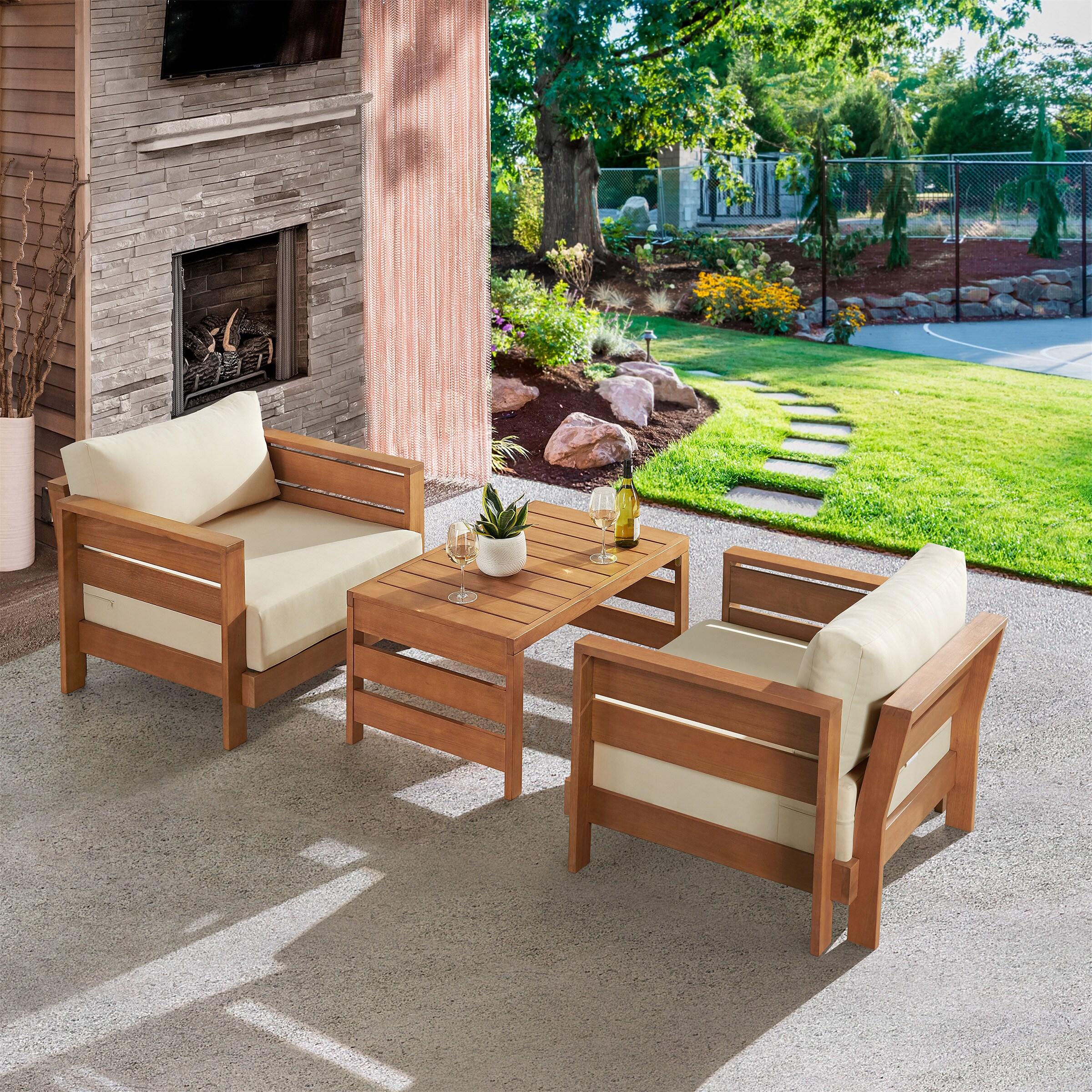 Alaterre Furniture Barton Eucalyptus Wood Outdoor Slotted Coffee Table Brown