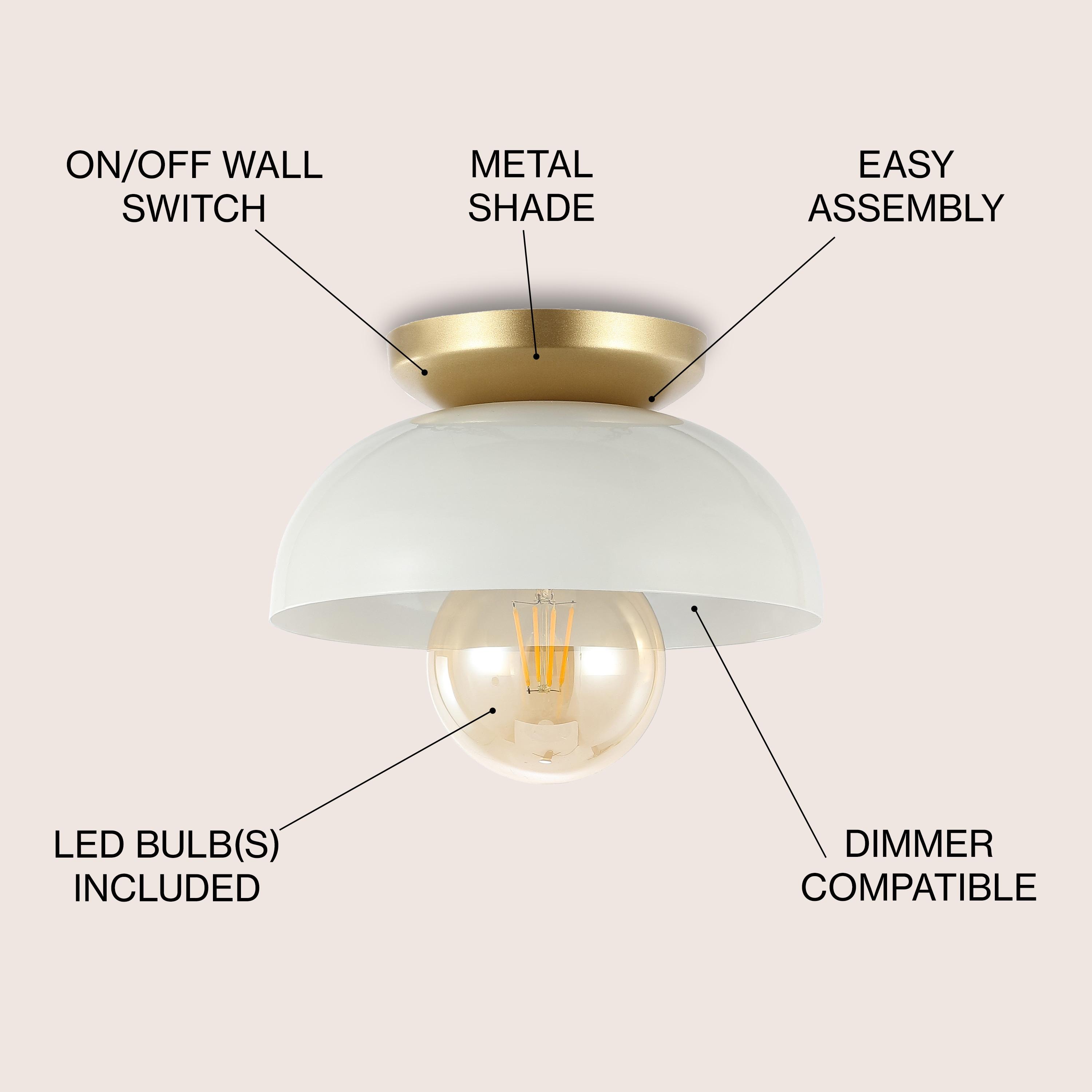 Paulina 8.5" 1-Light Classic Industrial Iron LED Flush Mount, White/Gold Painting