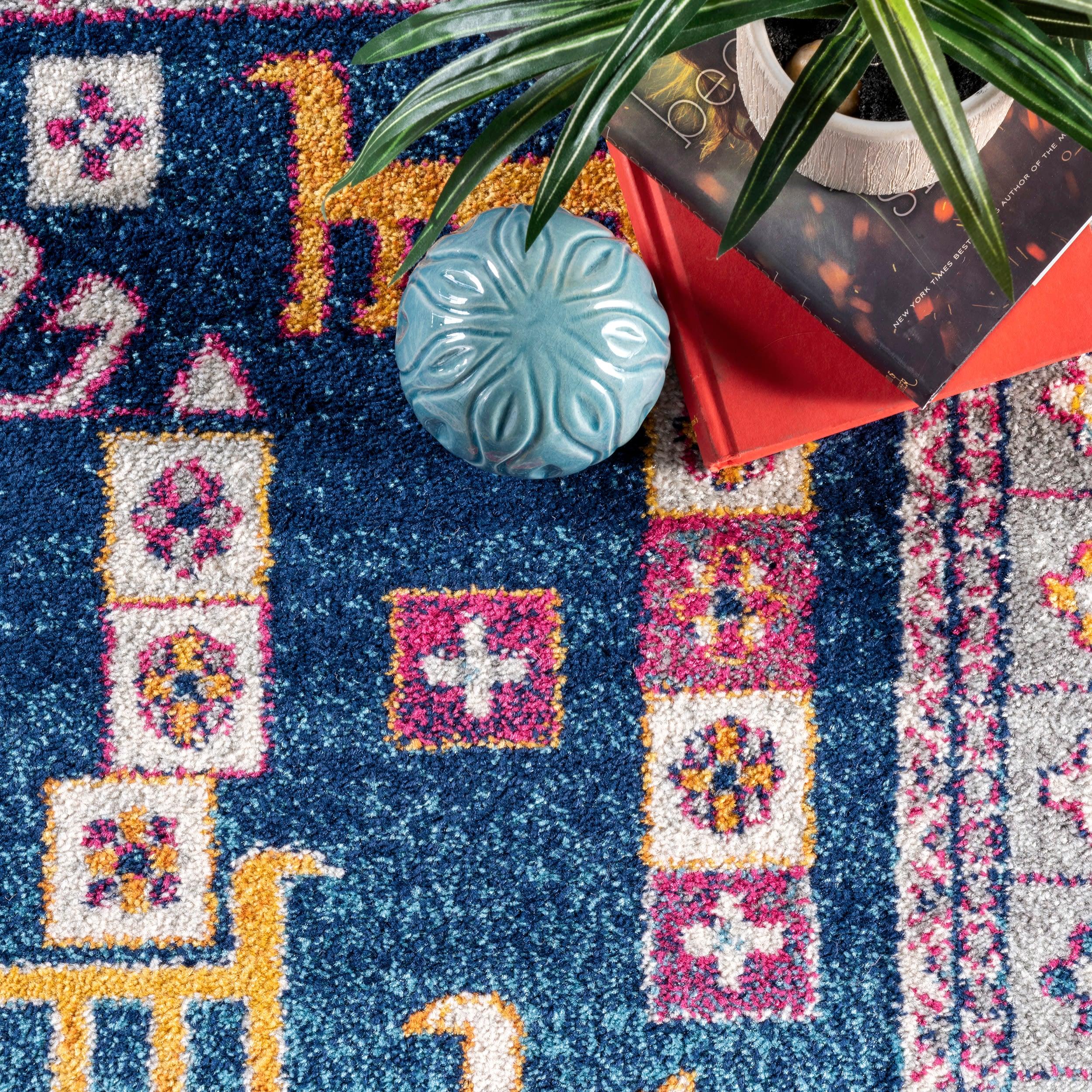 Nuloom Lorena Geometric 7x9 Indoor Area Rug for Living Room Bedroom Dining Room Kitchen, Navy/Orange