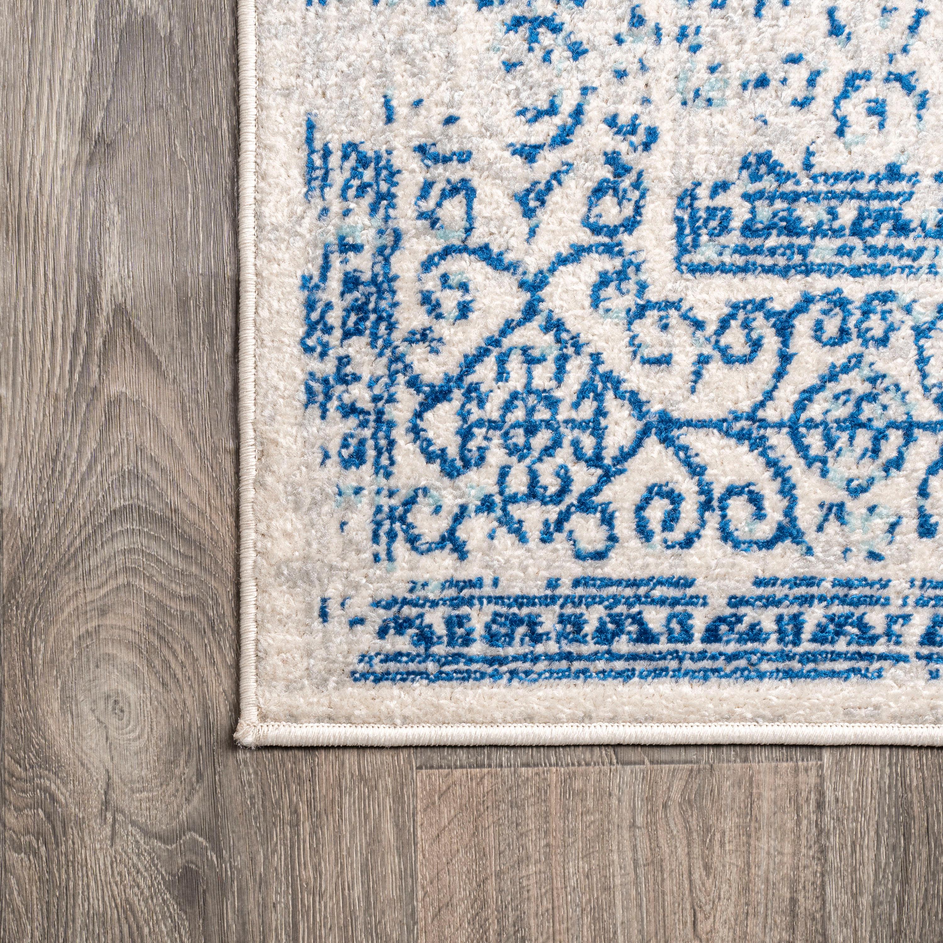 3'x5' Ferro Filigree Charcoal Black and White Area Rug, Cream/Blue - JONATHAN Y