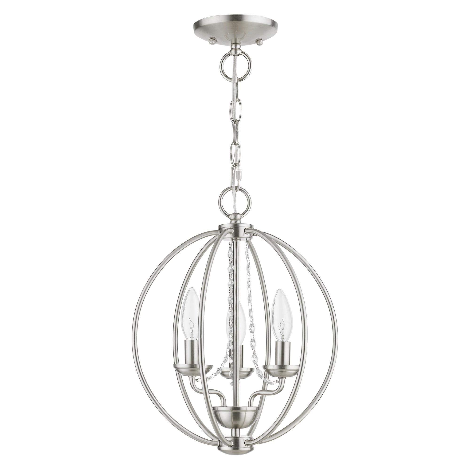 Delridge 12 in.  3-Light Brushed Nickel Globe Convertible Chandelier/Semi Flush with Clear Crystals