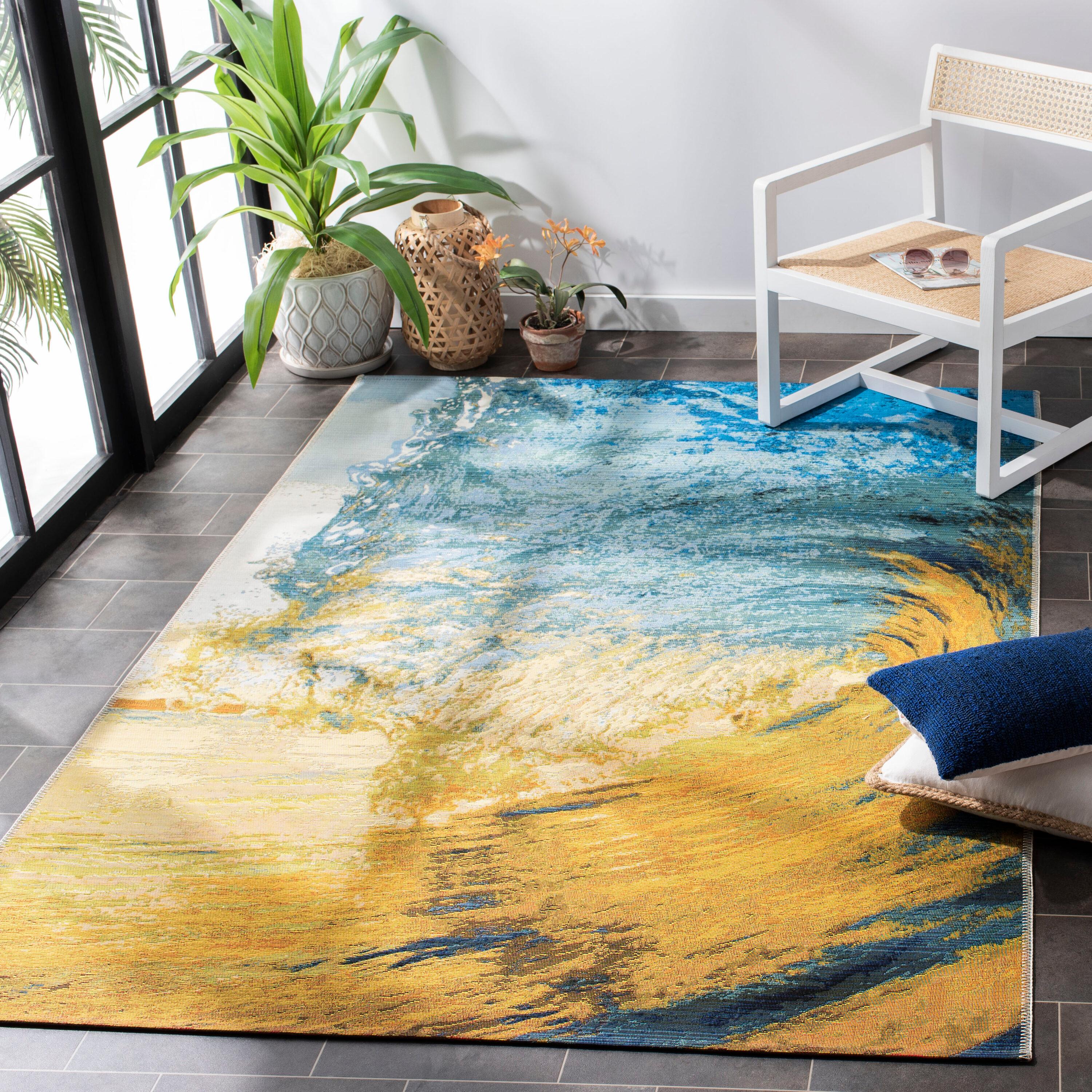 Barbados BAR510 Power Loomed Indoor/Outdoor Area Rug - Blue/Gold - 3'3"x5'3" - Safavieh.