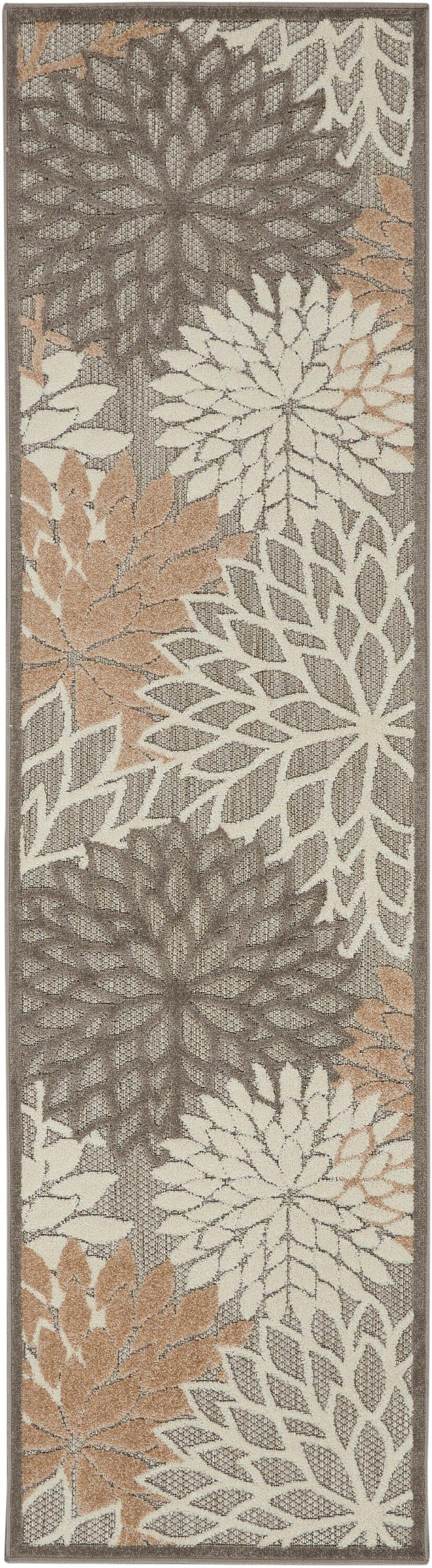 Nourison Aloha Floral Bloom Flatweave High-Low Indoor Outdoor Runner Rug Natural 2' x 6'