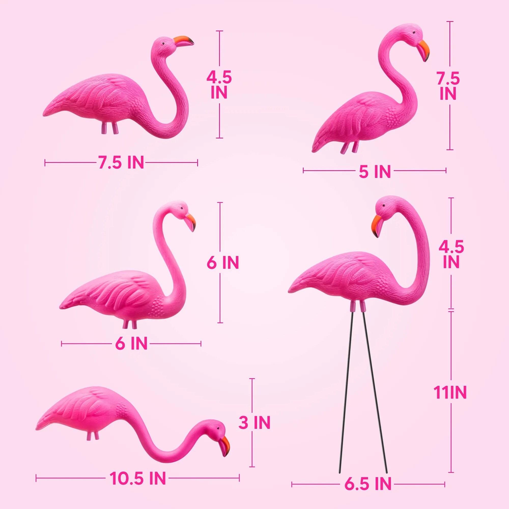 SYNCFUN 10 Pack Small Yard Flamingos Ornament Stakes Mini Pink Flamingo Yard Decor  (3-10IN)