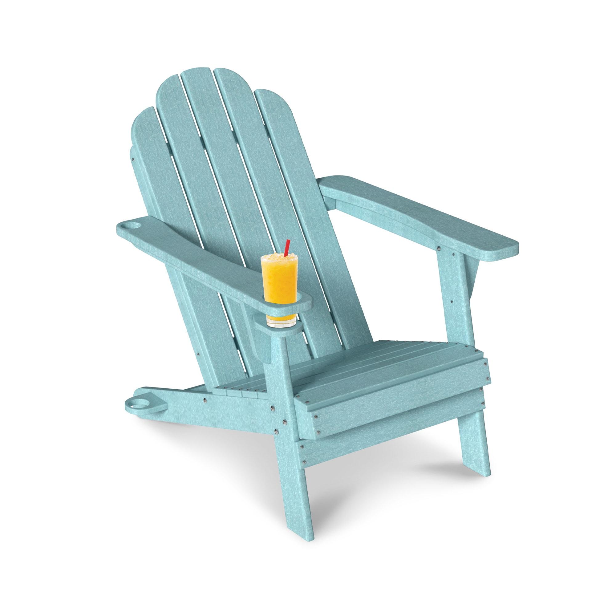 Mondawe HDPE Adirondack Chairs with Cup Holder and Umbrella hole, Weather Resistant Outdoor Fire Pit Chairs for Patio Deck, Cyan