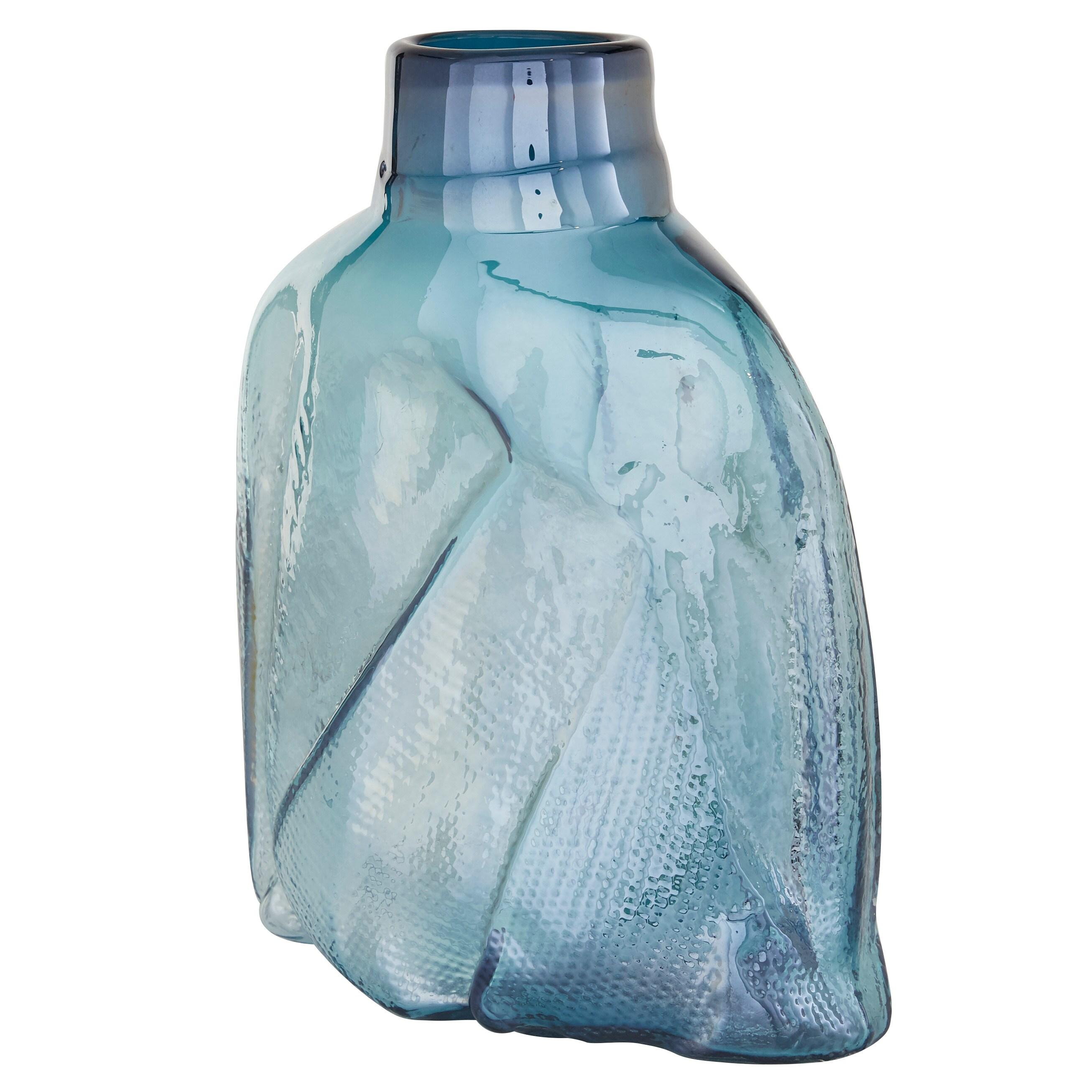 DecMode 12" Blown Blue Glass Vase