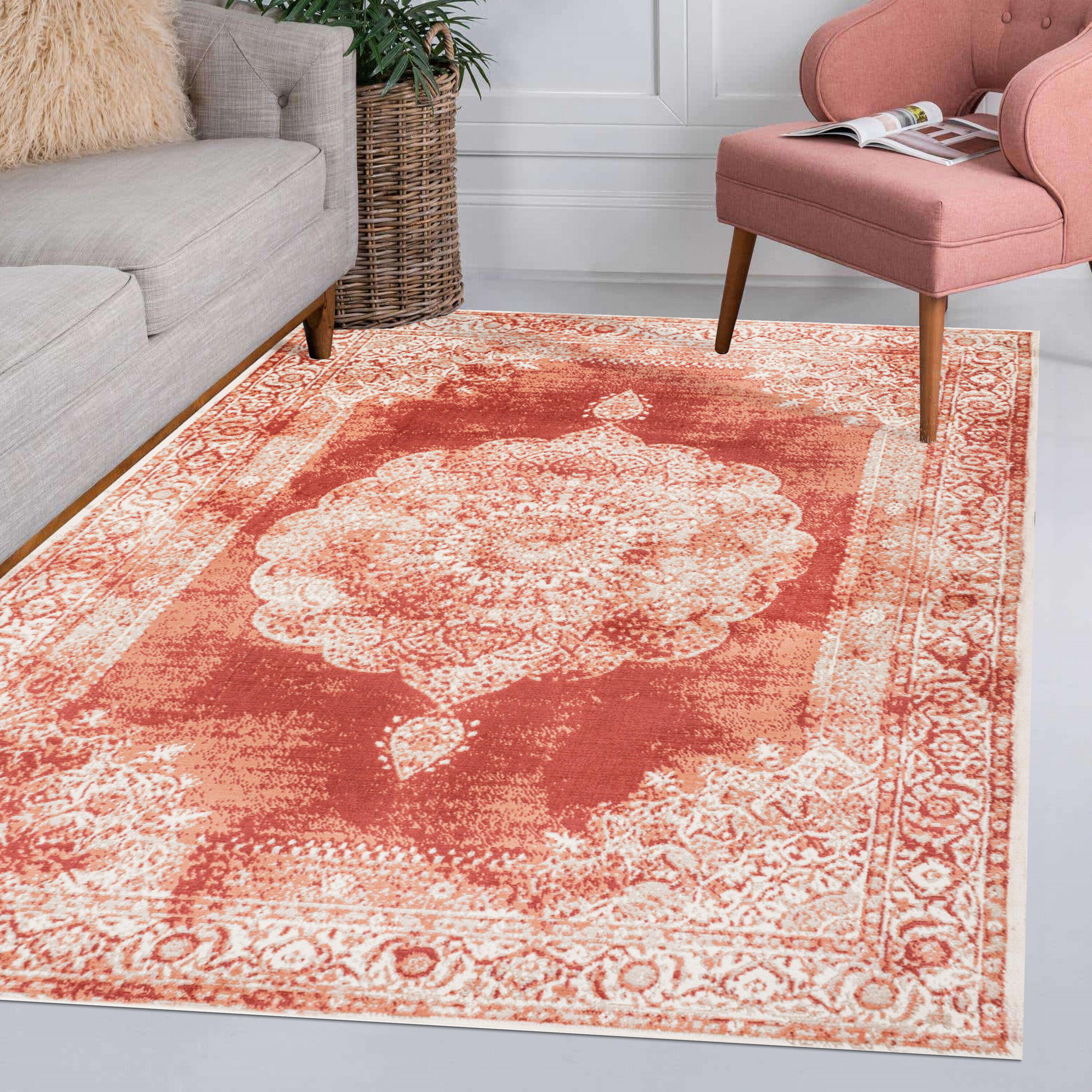 JONATHAN Y Rosalia Cottage Medallion Peach/Ivory 3 ft. x 5 ft. Area Rug