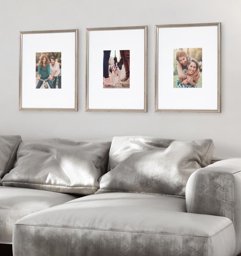 Kate & Laurel All Things Decor (Set of 3) 16"x20" Matted to 8"x10" Adlynn Rectangle Picture Frames Silver: Modern Style