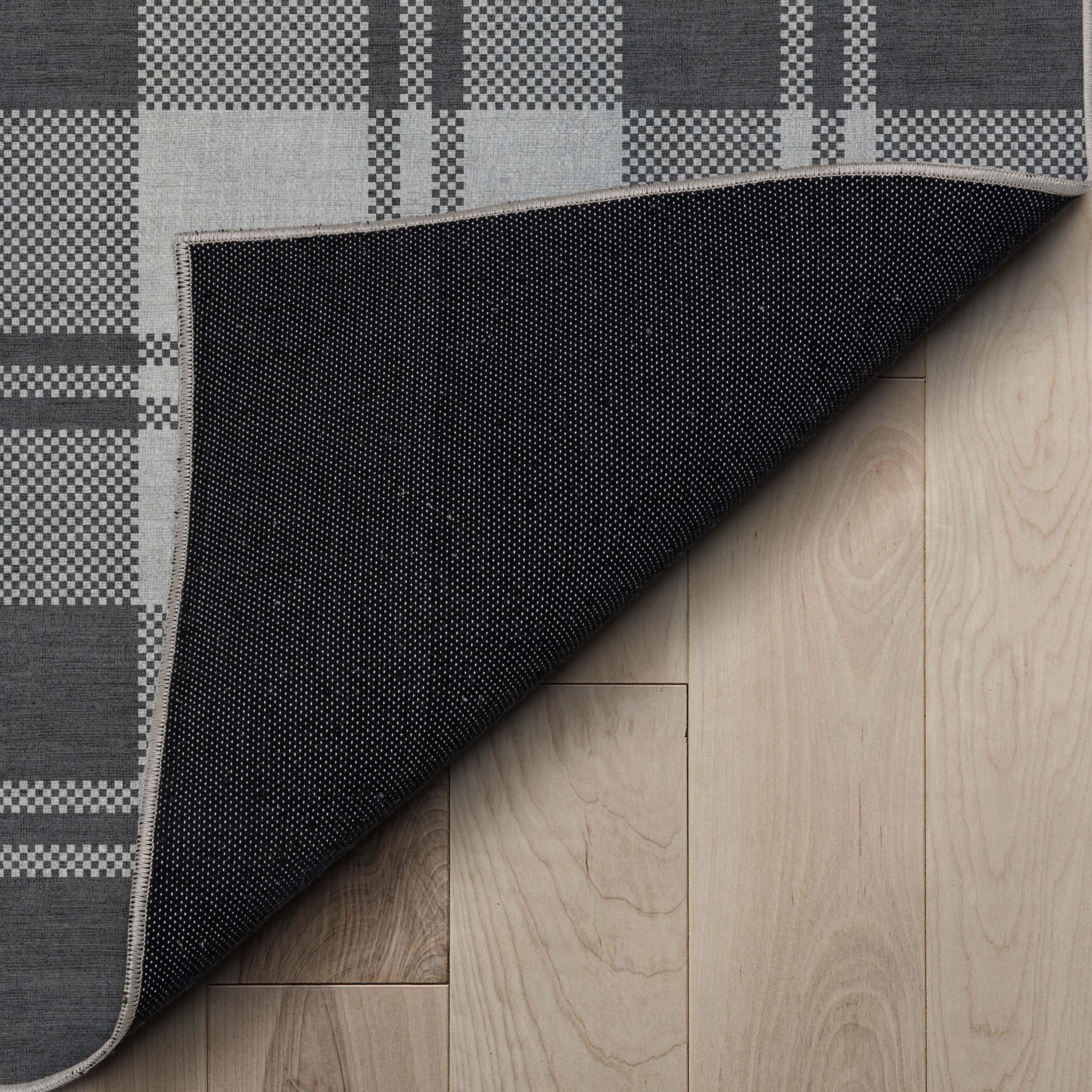 Well Woven Apollo Plaid Modern Dark Grey Flat Pile Easy to Clean 3'3" x 5' Area Rug for Living Room Dining Room Bedroom and Kitchen
