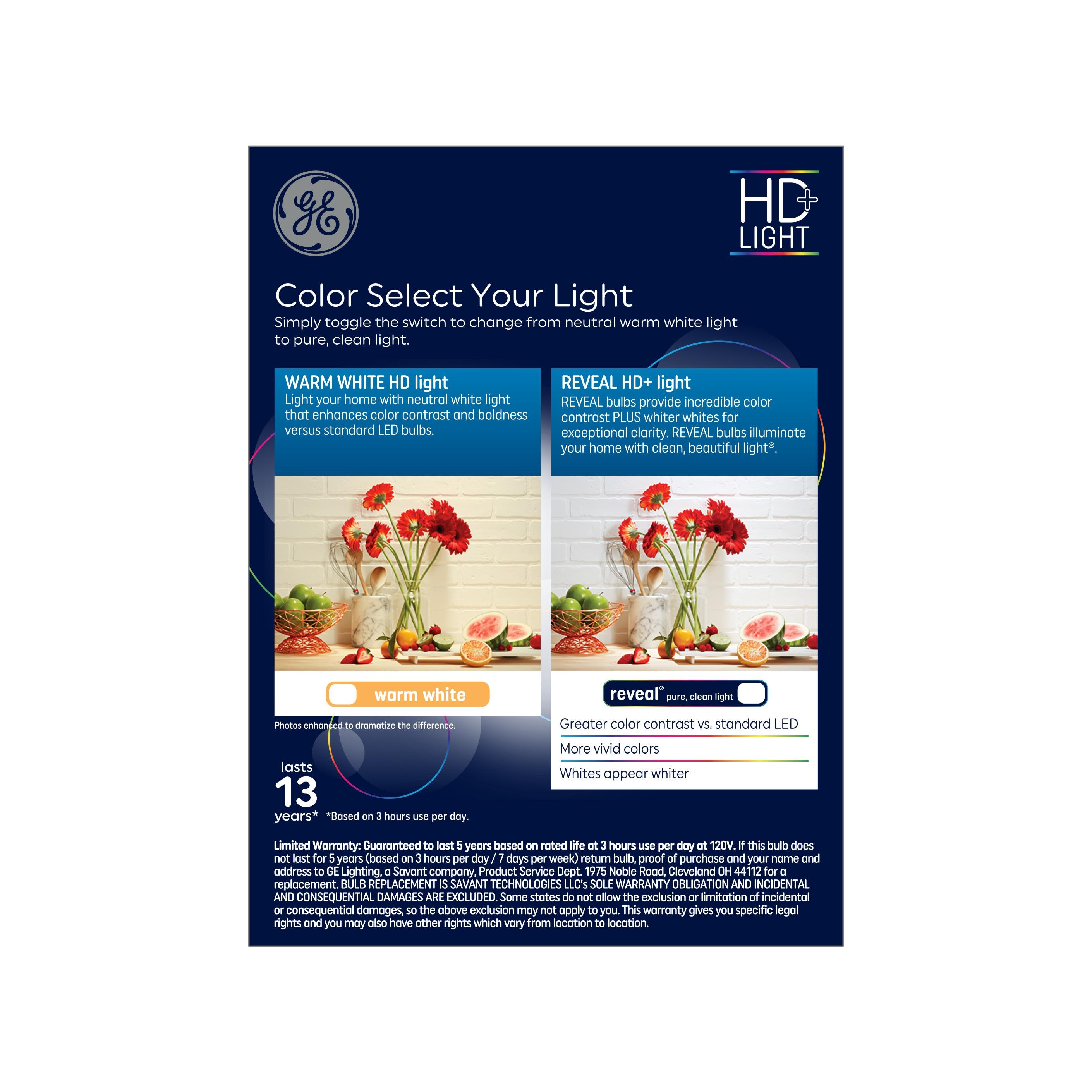 GE 4pk 40W Color Select A19 LED Light Bulbs: Warm White, 5W, Dimmable, 3000K, 450 Lumens, E26 Base, 13.7-Year Life