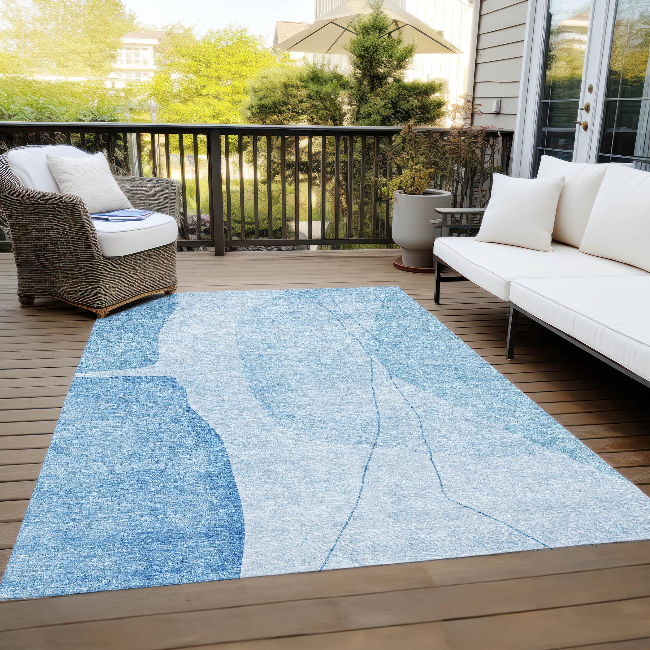 Blue Rectangular Synthetic Washable Indoor/Outdoor Area Rug 9' x 12'