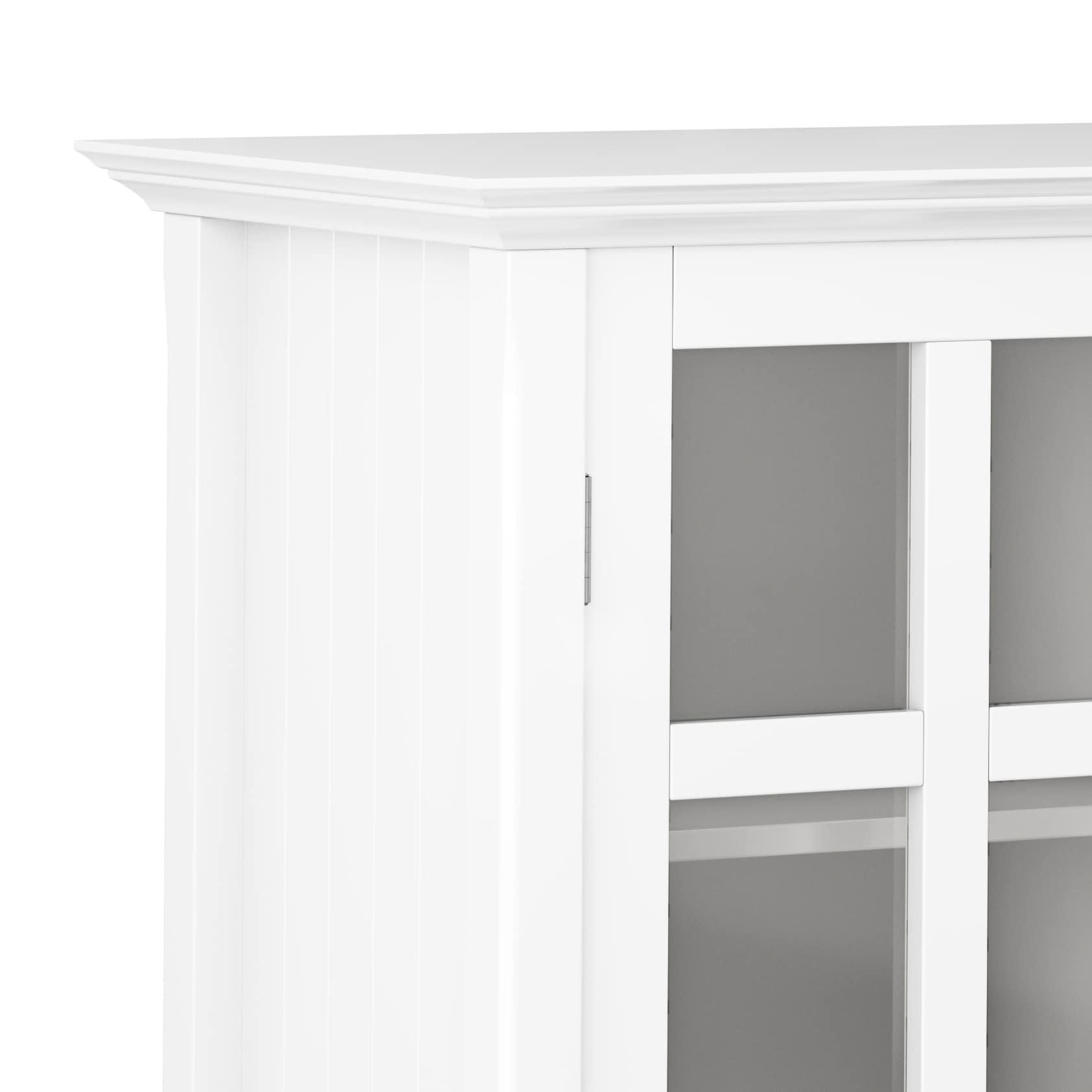Simpli Home Acadian 39"W Solid Wood 4-Shelf Medium Storage Cabinet with Glass Doors and Adjustable Shelves