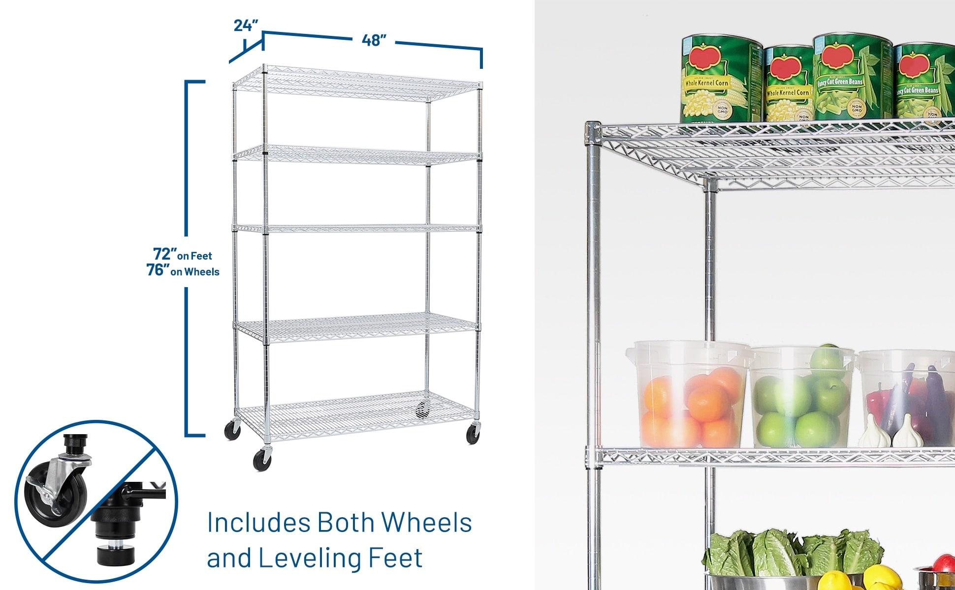 UltraDurable 24" D 5-Tier NSF-Certified Steel Shelving with Wheels