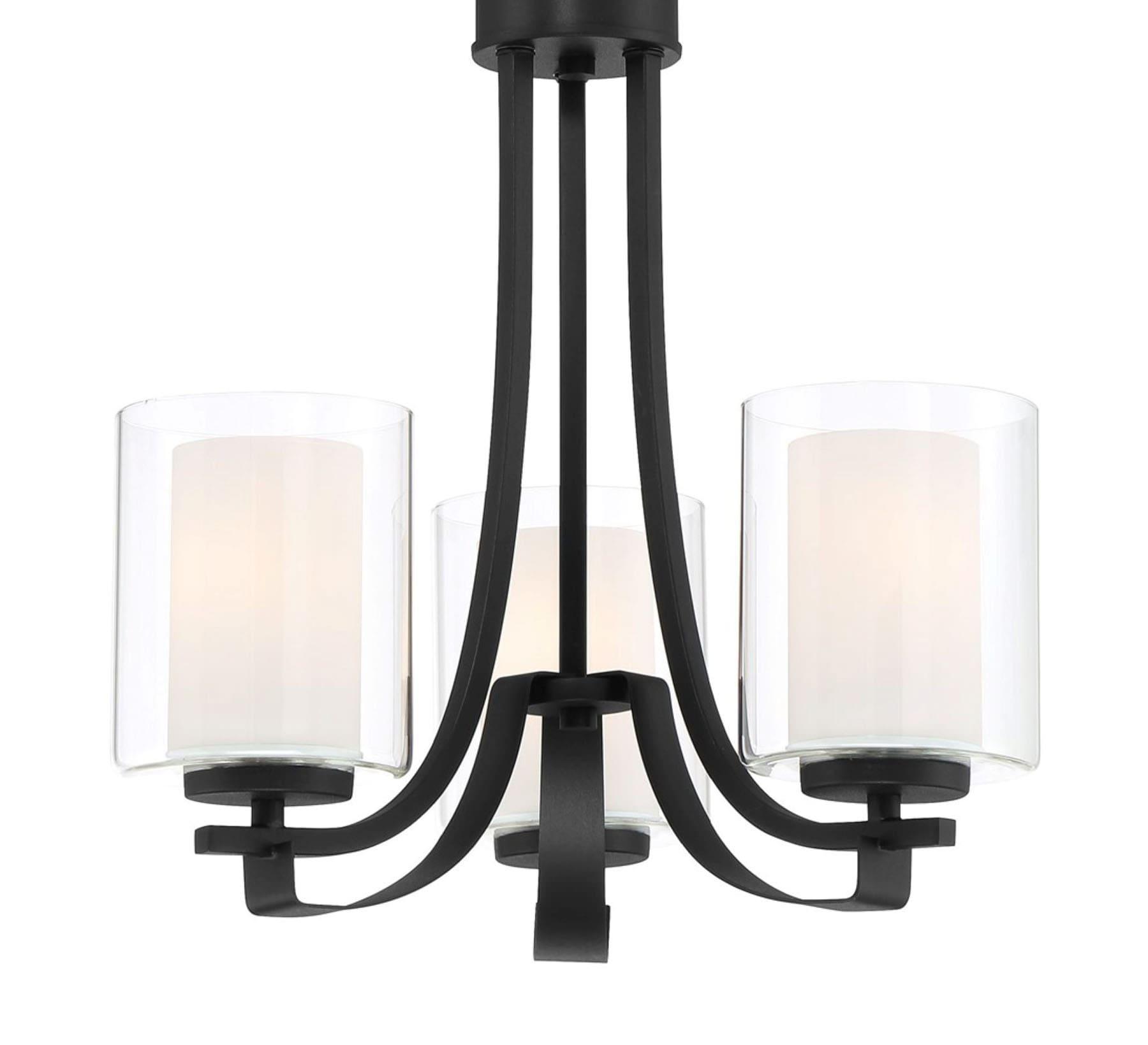 Minka Lavery Coal Black Pendant Chandelier 18" Wide Modern Clear Outer White Inner Glass 3-Light Fixture for Dining Room House