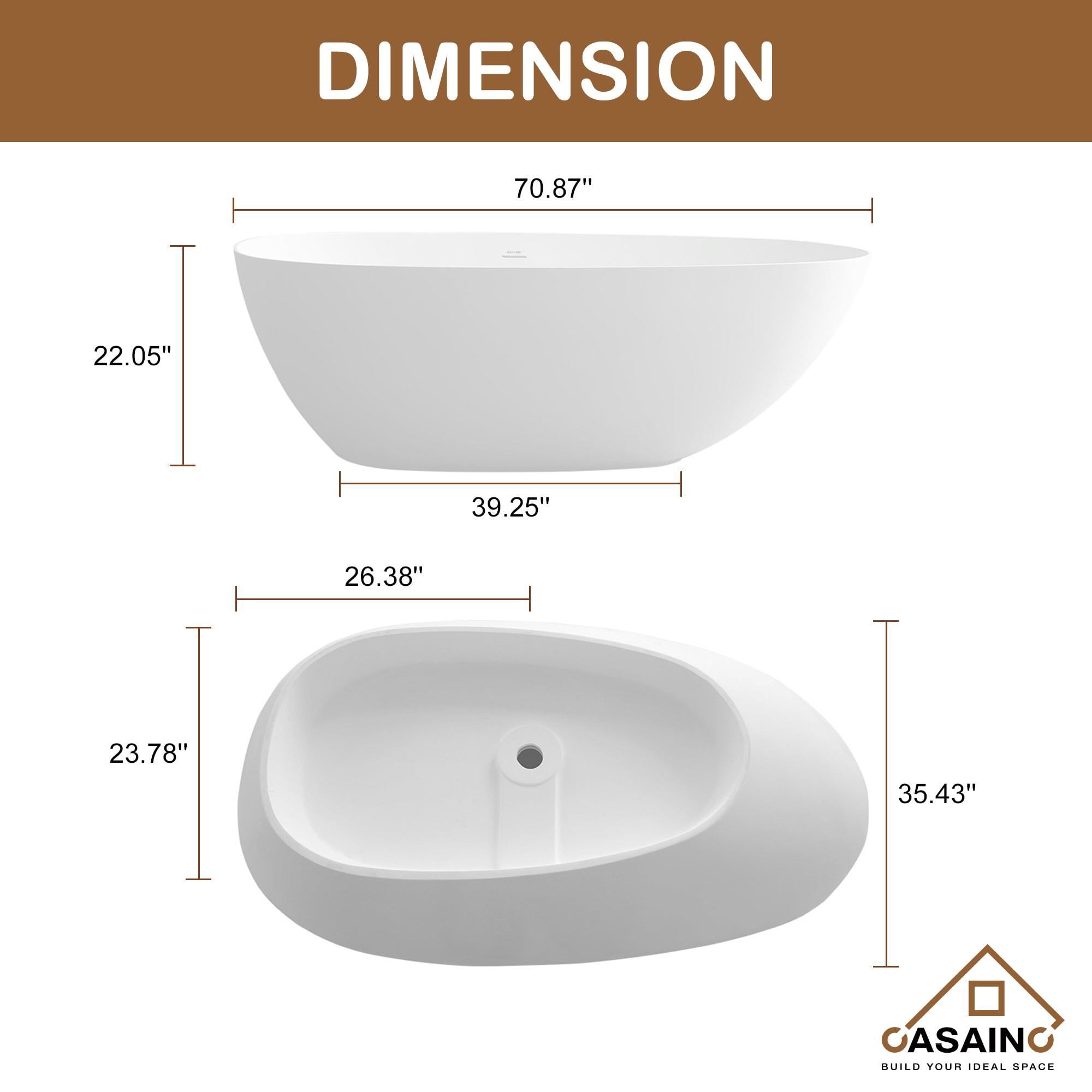 1700Mm White Big Freestanding Stone Solid Surface Bathtub