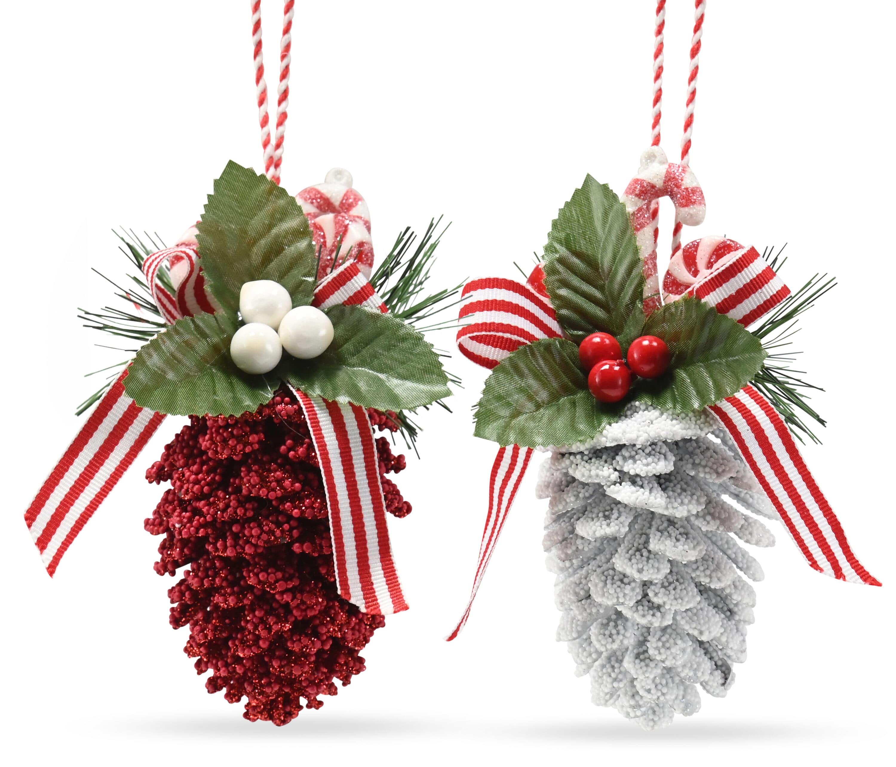 Ornativity Red and White Pinecone Ornaments - 10 Pack