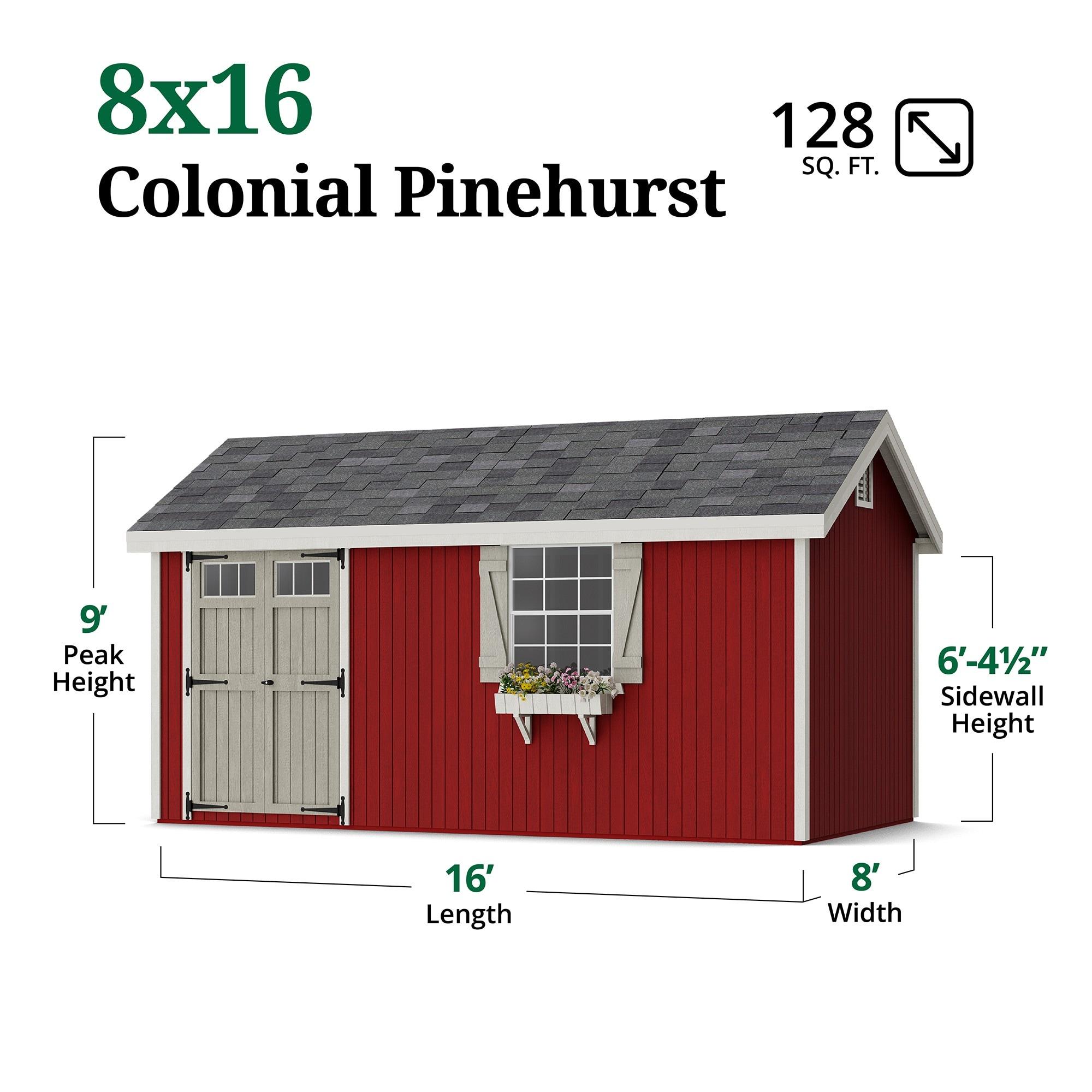 Little Cottage Co. 8x16 Colonial Pinehurst Shed with Operable Window, Outdoor Wood Storage Do-It-Yourself Precut Kit