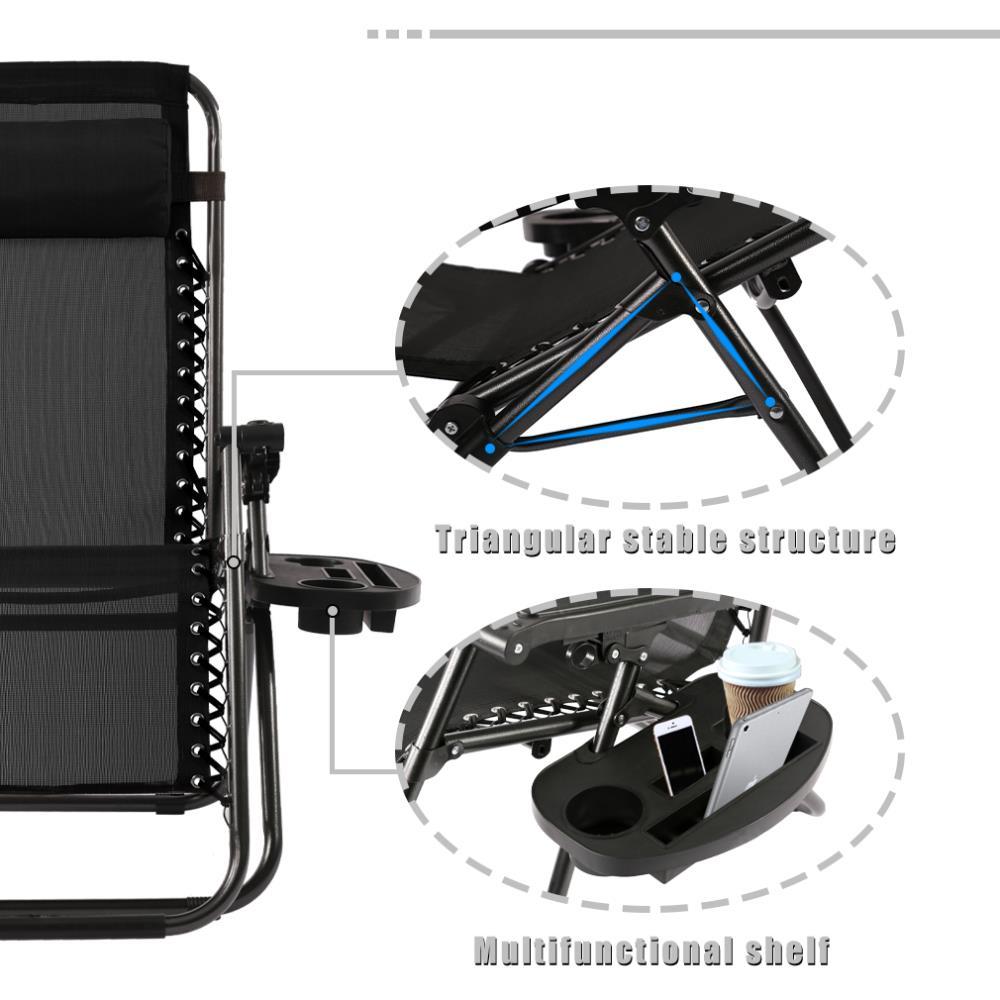 FDW Zero Gravity Lawn Lounge Chairs Set of 2 with Pillow and Cup Holder - Adjustable Reclining Folding Outdoor Chairs for Deck, Beach, Yard,Black