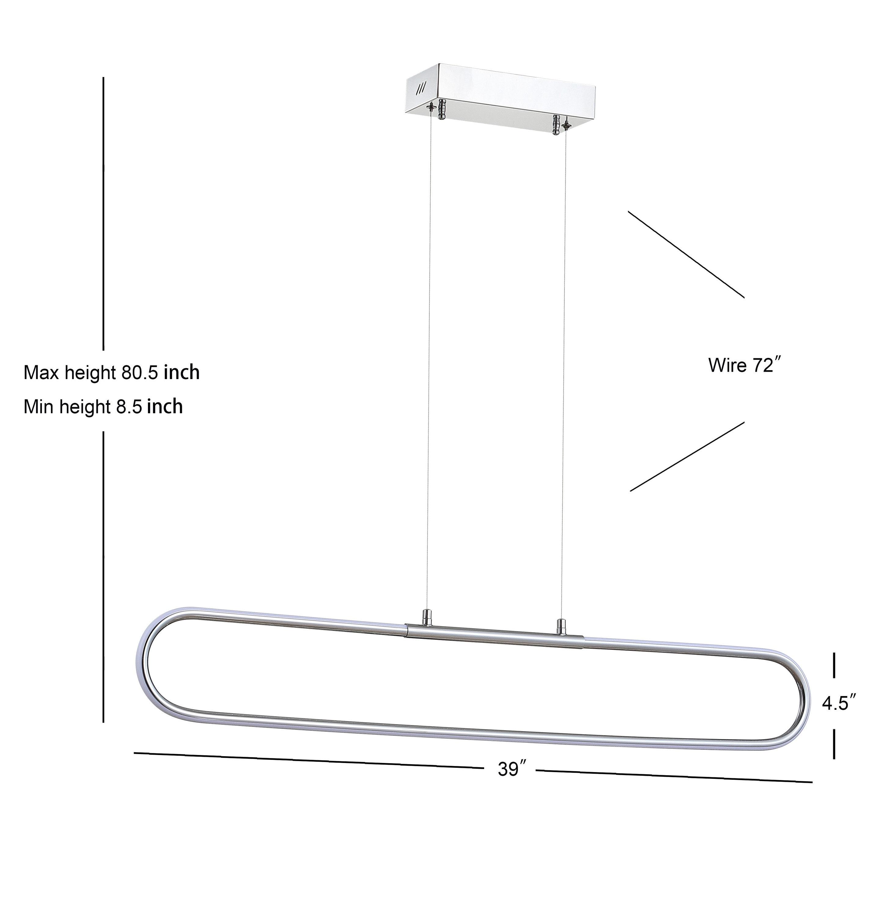 Ned 39" Dimmable Adjustable Integrated LED Metal Linear Pendant, Chrome
