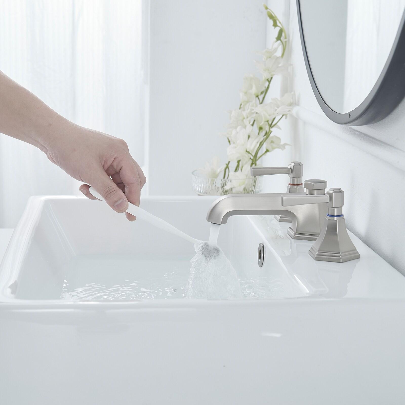 BWE 8 in. Widespread Double Handle 3 Hole Bathroom Faucet Water-Saving With Metal Drain
