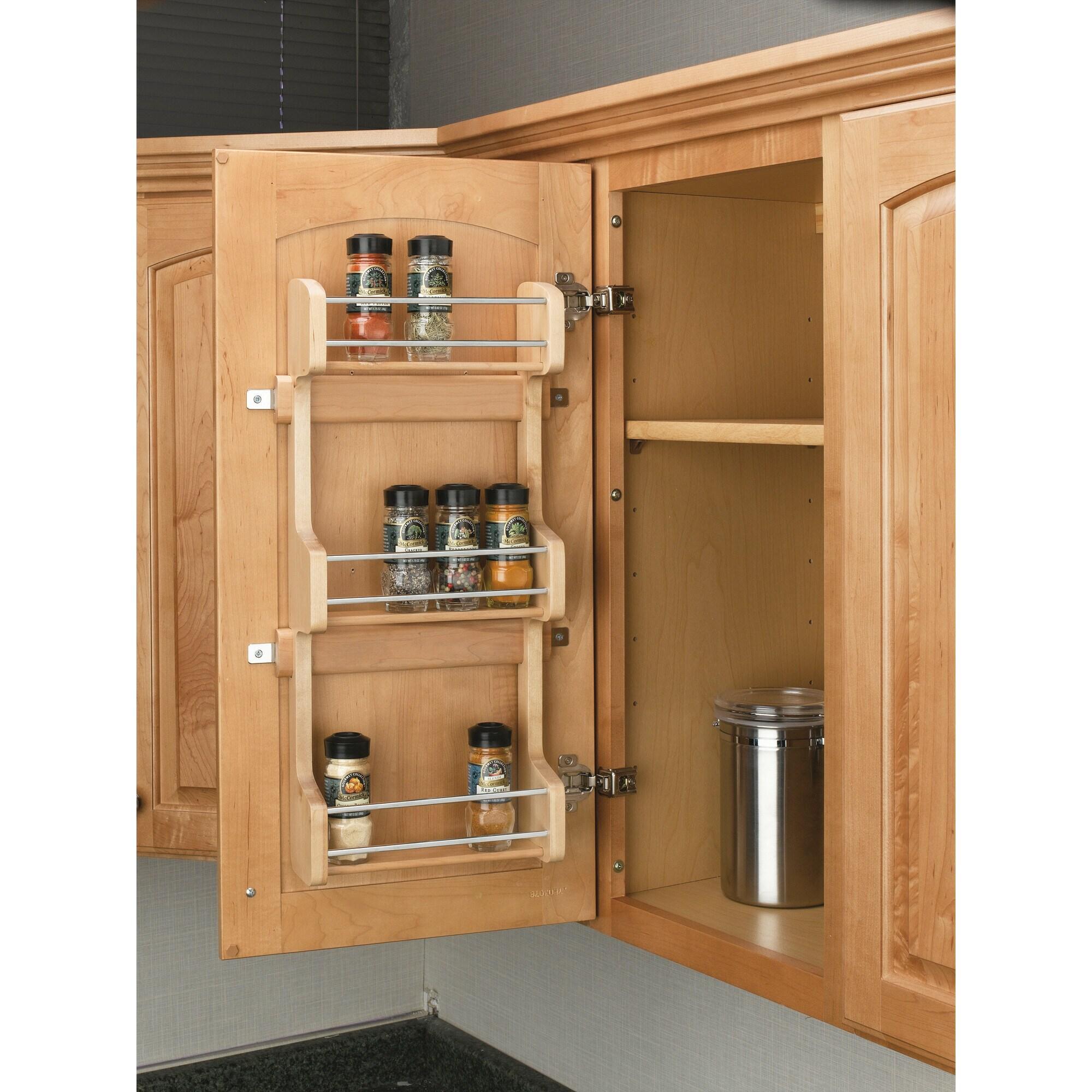 Rev-A-Shelf 15" 3 Tiered Pull Out Shelf Organizer for Kitchen Cabinets, Pantry Storage Spice Seasoning Rack, Door/ Wall Mounted, Maple Wood, 4SR-15