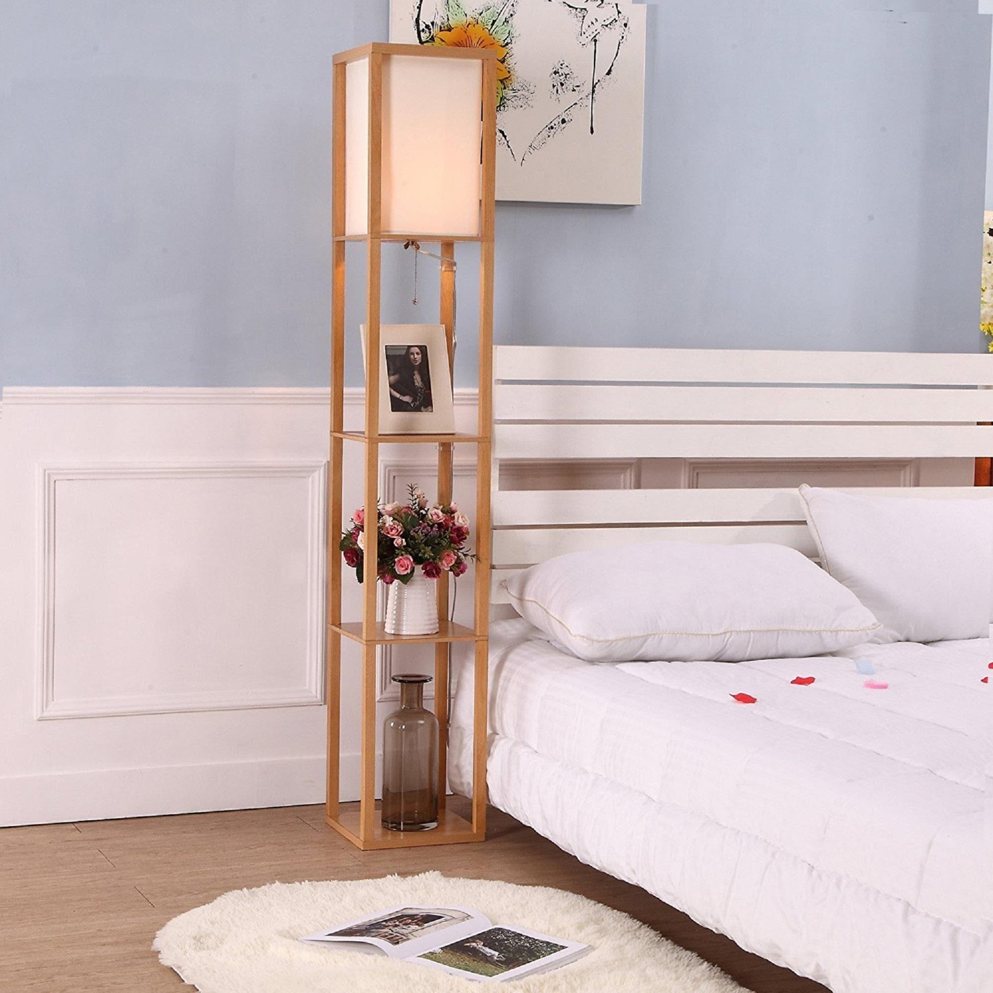Maxwell 63 in. Traditional LED Energy Efficient 3-Shelf Floor Lamp with Fabric Square Shade