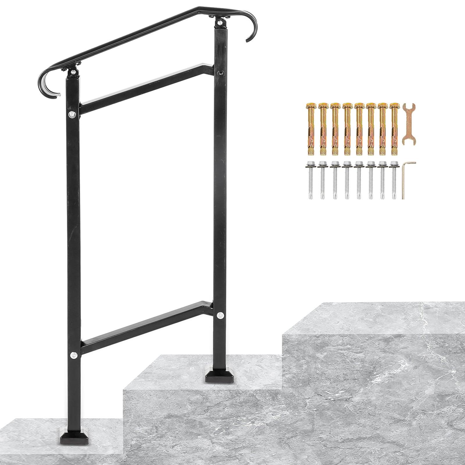 VEVOR 42.5" H x 19.7 " W x 6.3" D Adjustable Iron Handrail Black Fits 1 To 2 Steps Handrail Concrete Decor