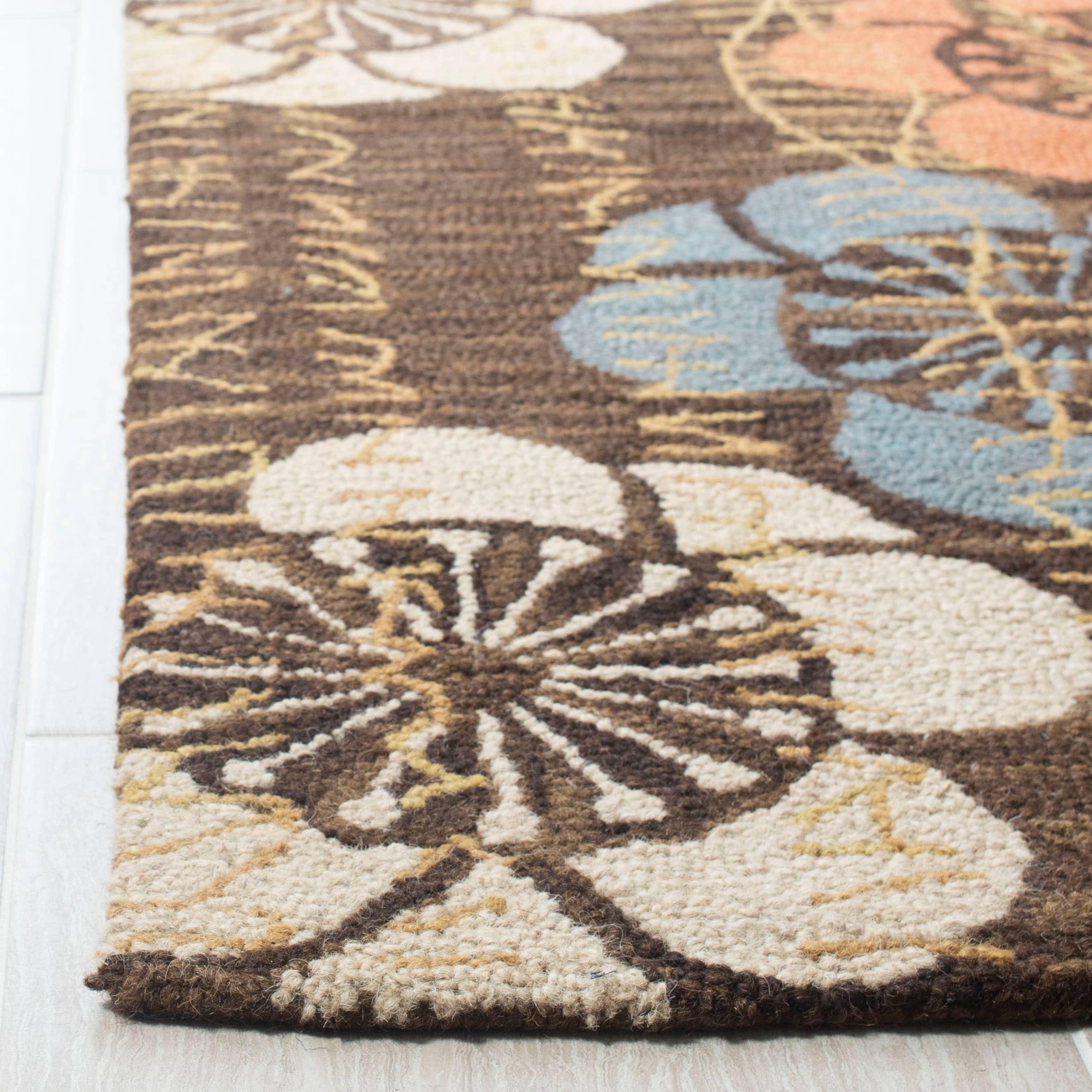 SAFAVIEH Blossom Heidi Floral Flowers Wool Area Rug, Brown/Multi, 2'6" x 4'