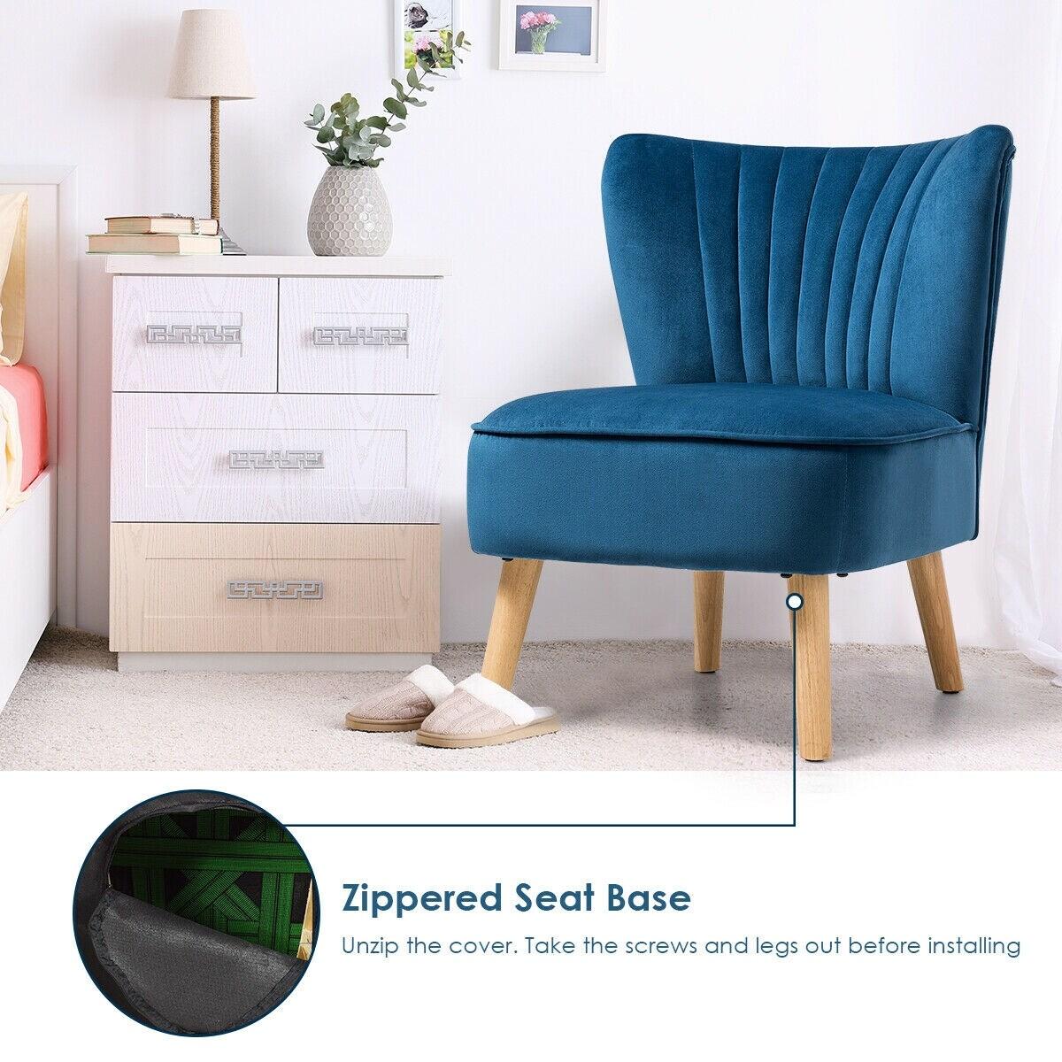Costway Armless Accent Chair Modern Velvet Leisure Chair Single Upholstered Blue